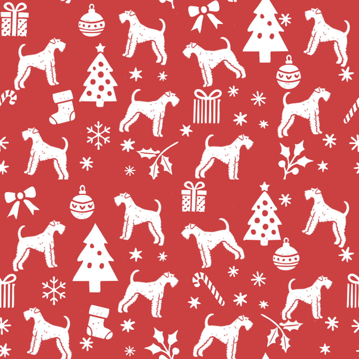 Airedale Terrier and White Christmas Symbols