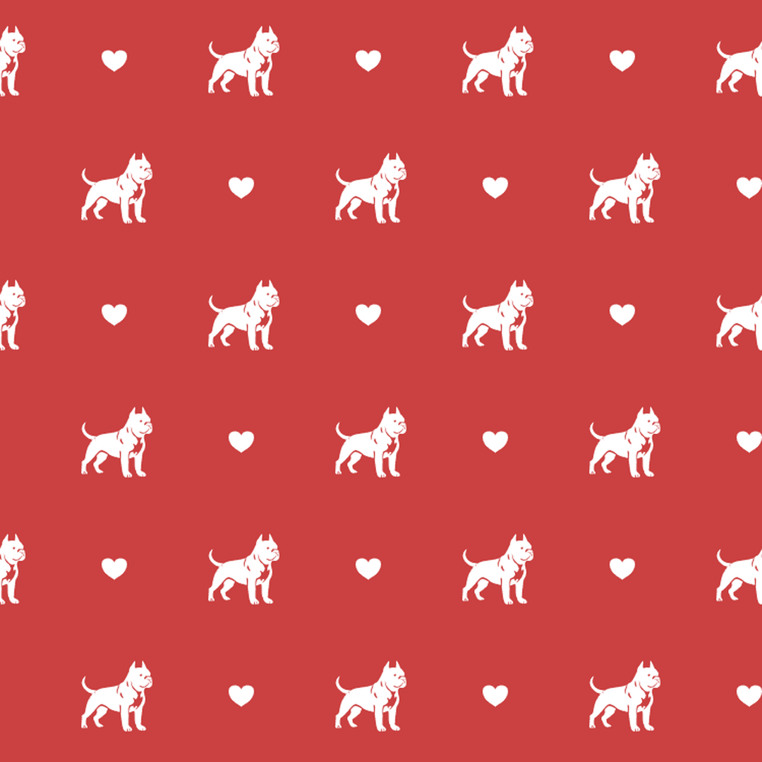 American Bully with Hearts on Red Background