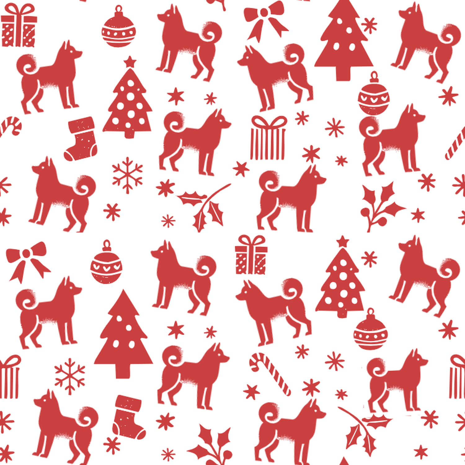 American Eskimo Dog and Red Christmas Symbols