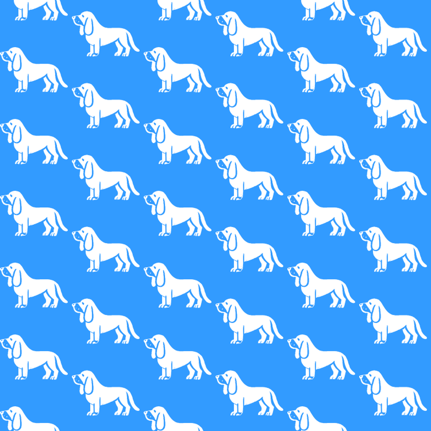 Condensed pattern of Basset Hounds on a blue background