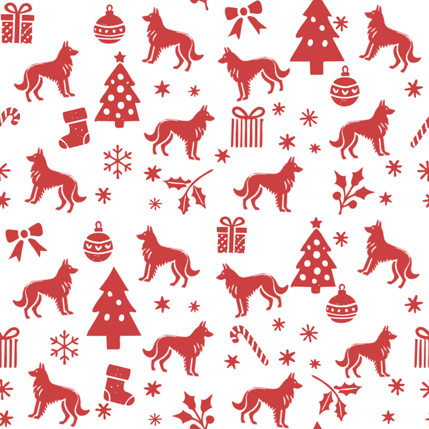 Belgian Groenendael and Red Christmas Symbols