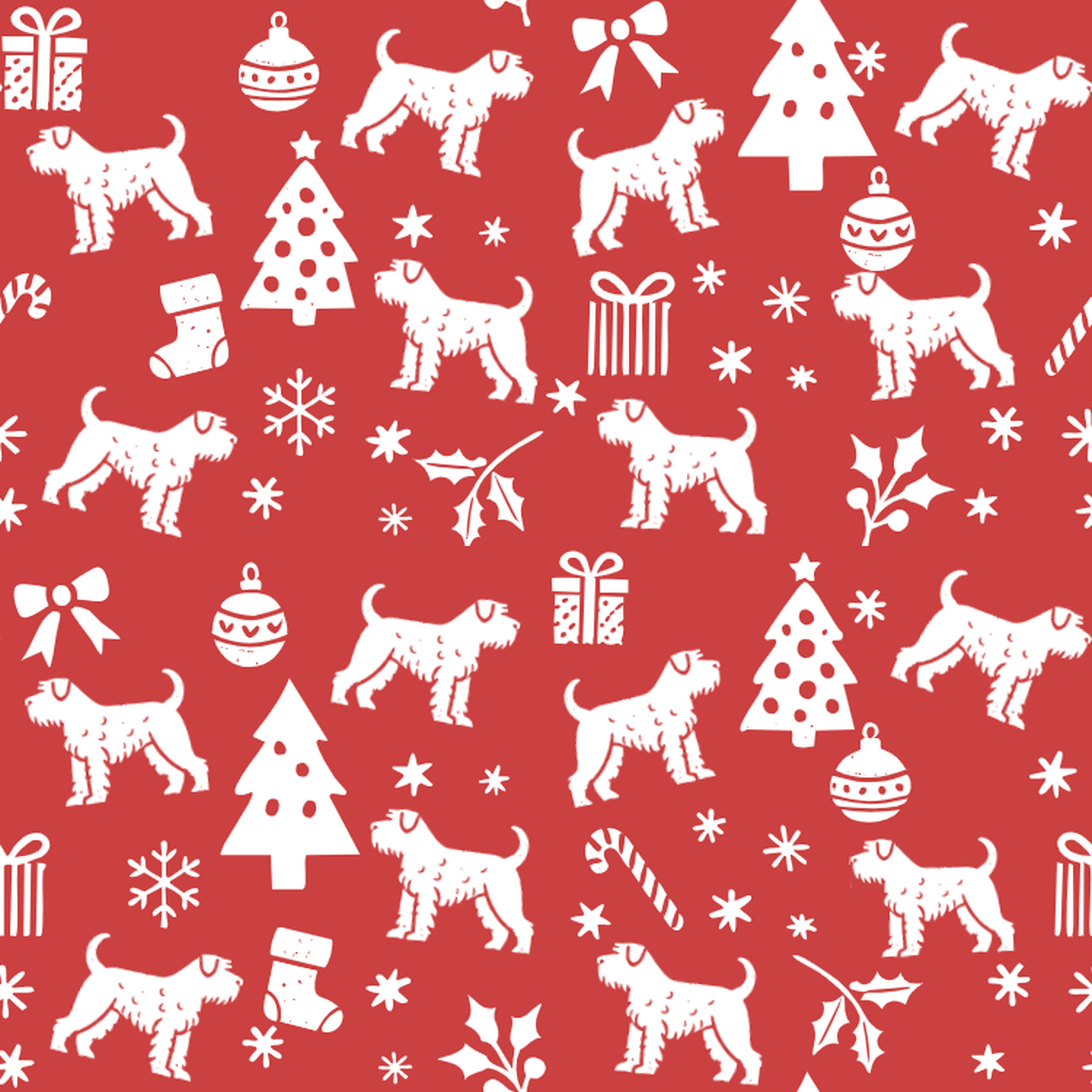 Black Russian Terrier and White Christmas Symbols