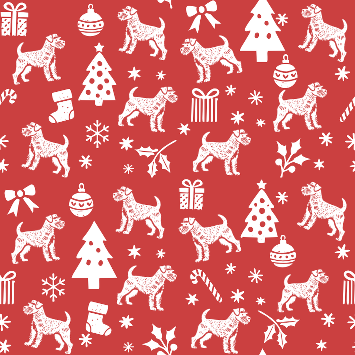 Border Terrier and White Christmas Symbols