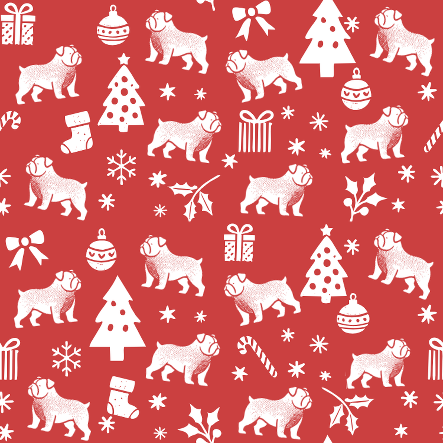 Bulldog and White Christmas Symbols