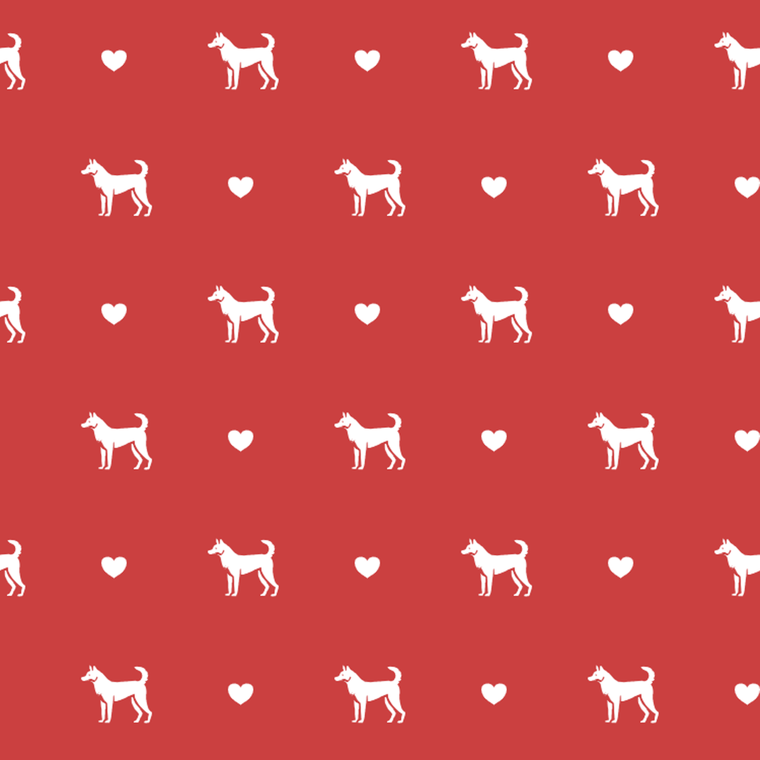 Canaan Dog with Hearts on Red Background