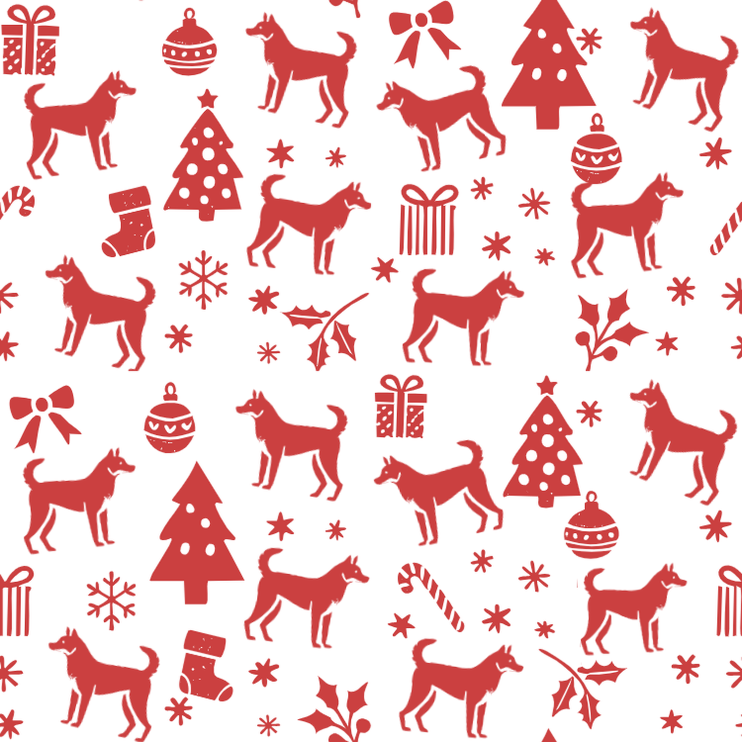 Canaan Dog and Red Christmas Symbols