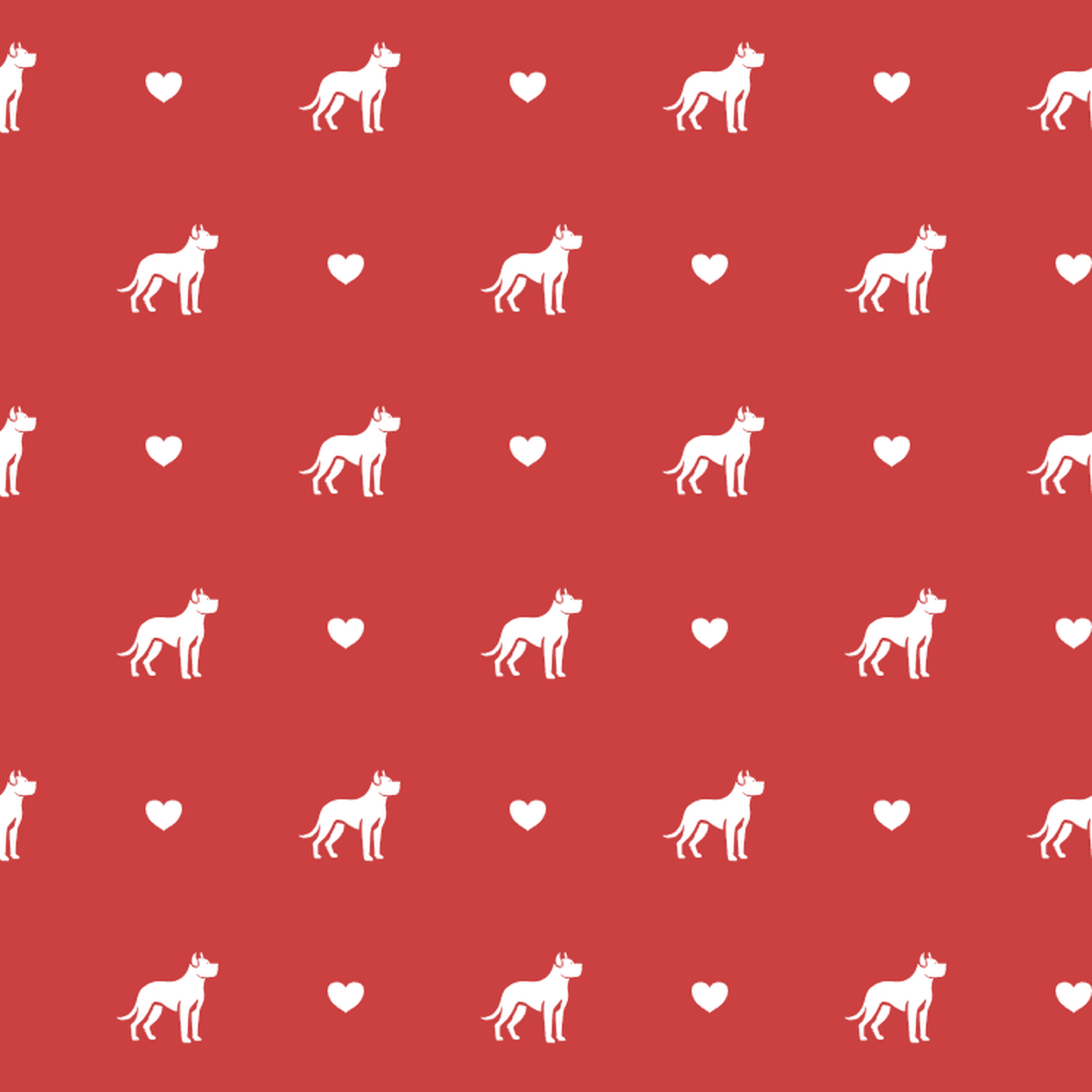 Dogo Argentino with Hearts on Red Background