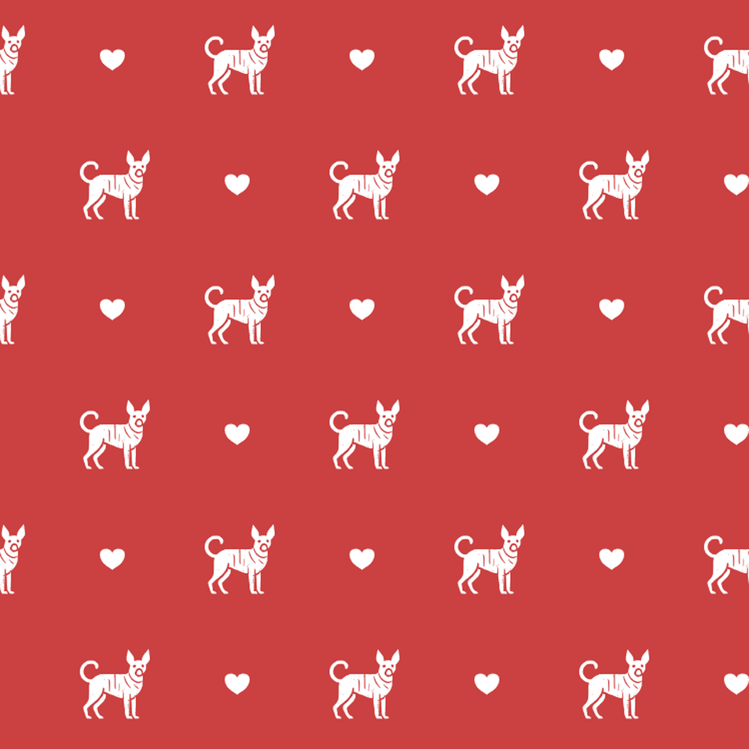 Ecuadorian Hairless Dog with Hearts on Red Background