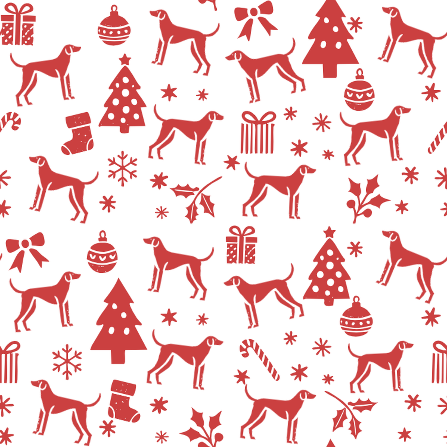 English Foxhound and Red Christmas Symbols