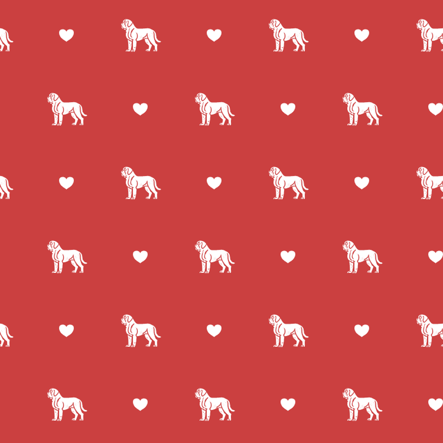 English Mastiff with Hearts on Red Background