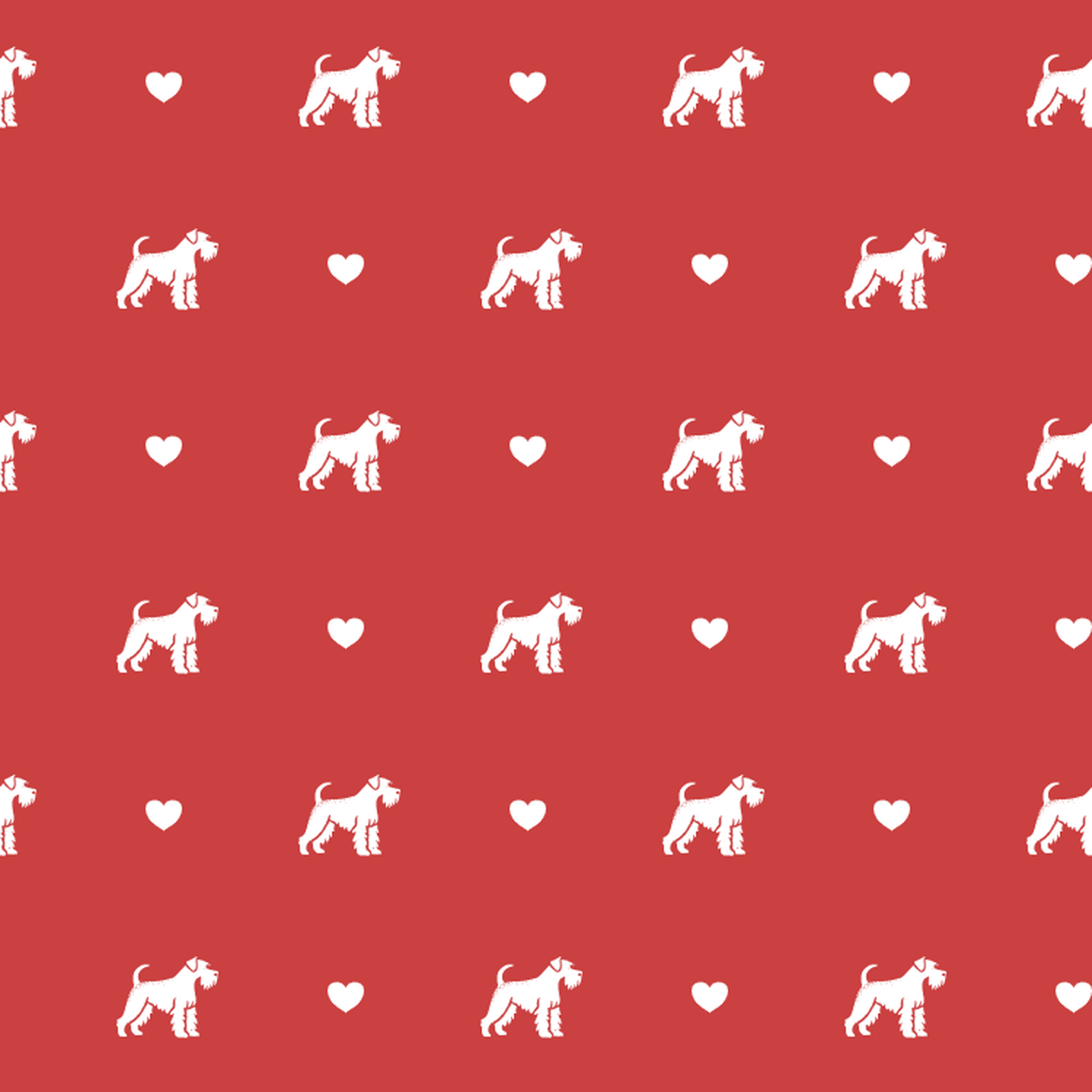 Giant Schnauzer with Hearts on Red Background