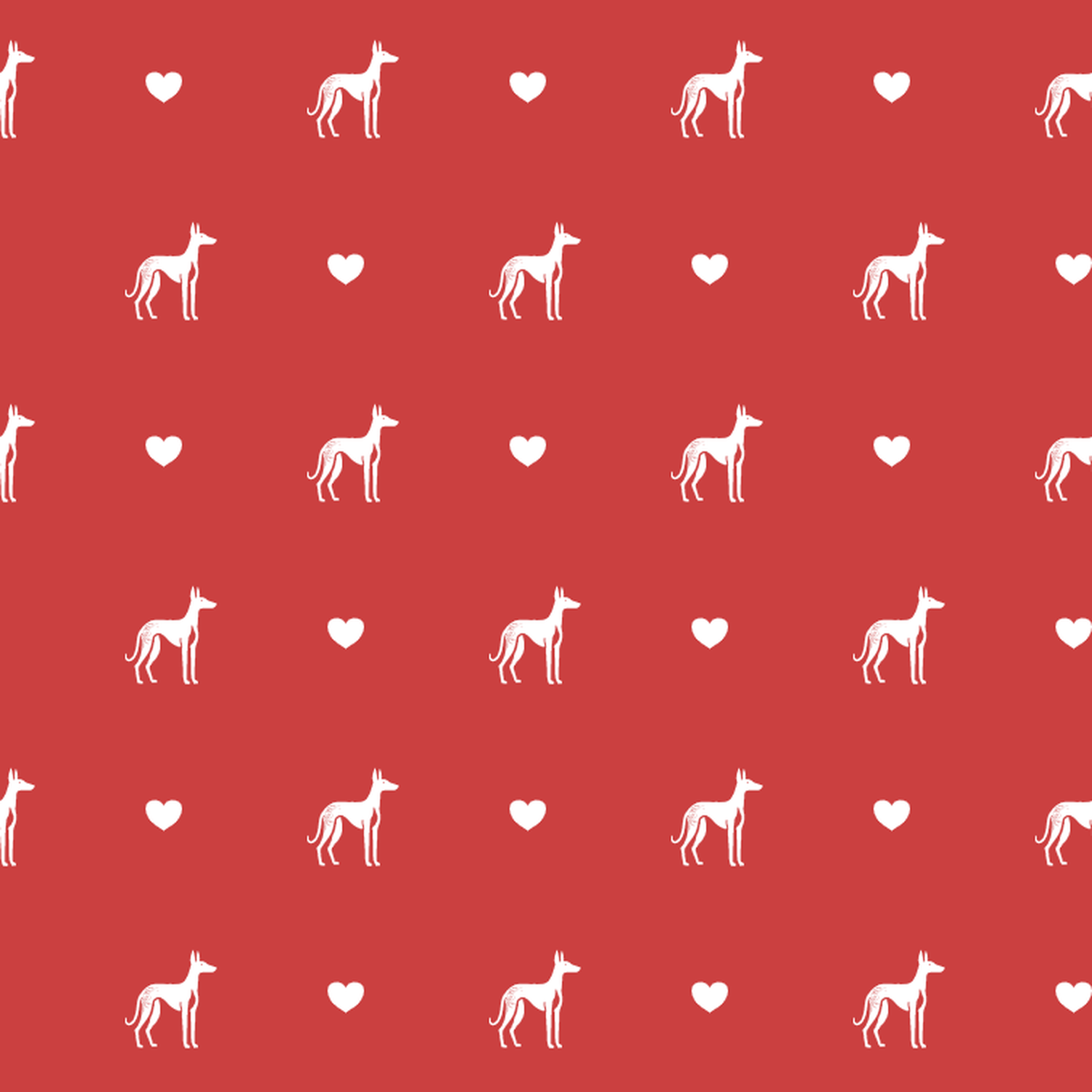 Ibizan Hound with Hearts on Red Background