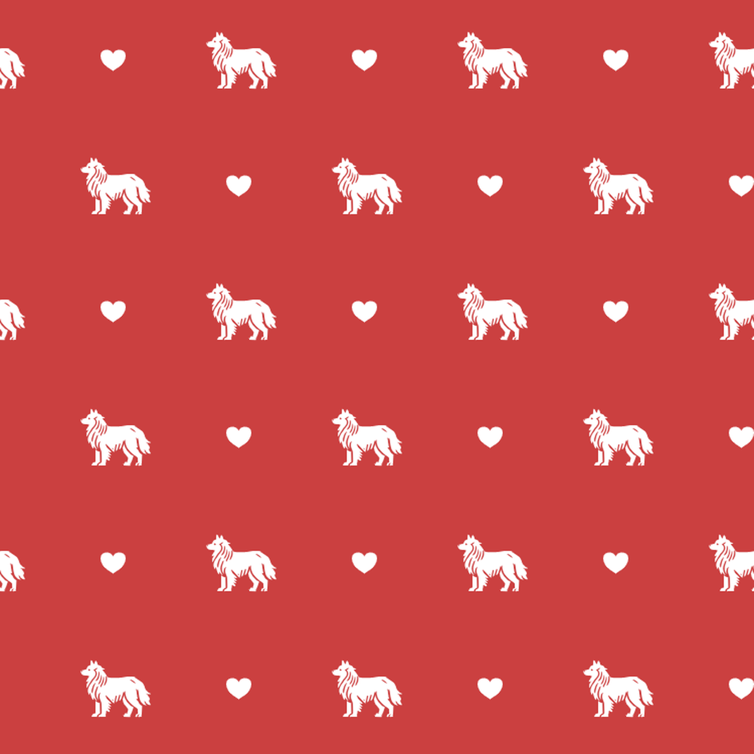 Icelandic Sheepdog with Hearts on Red Background