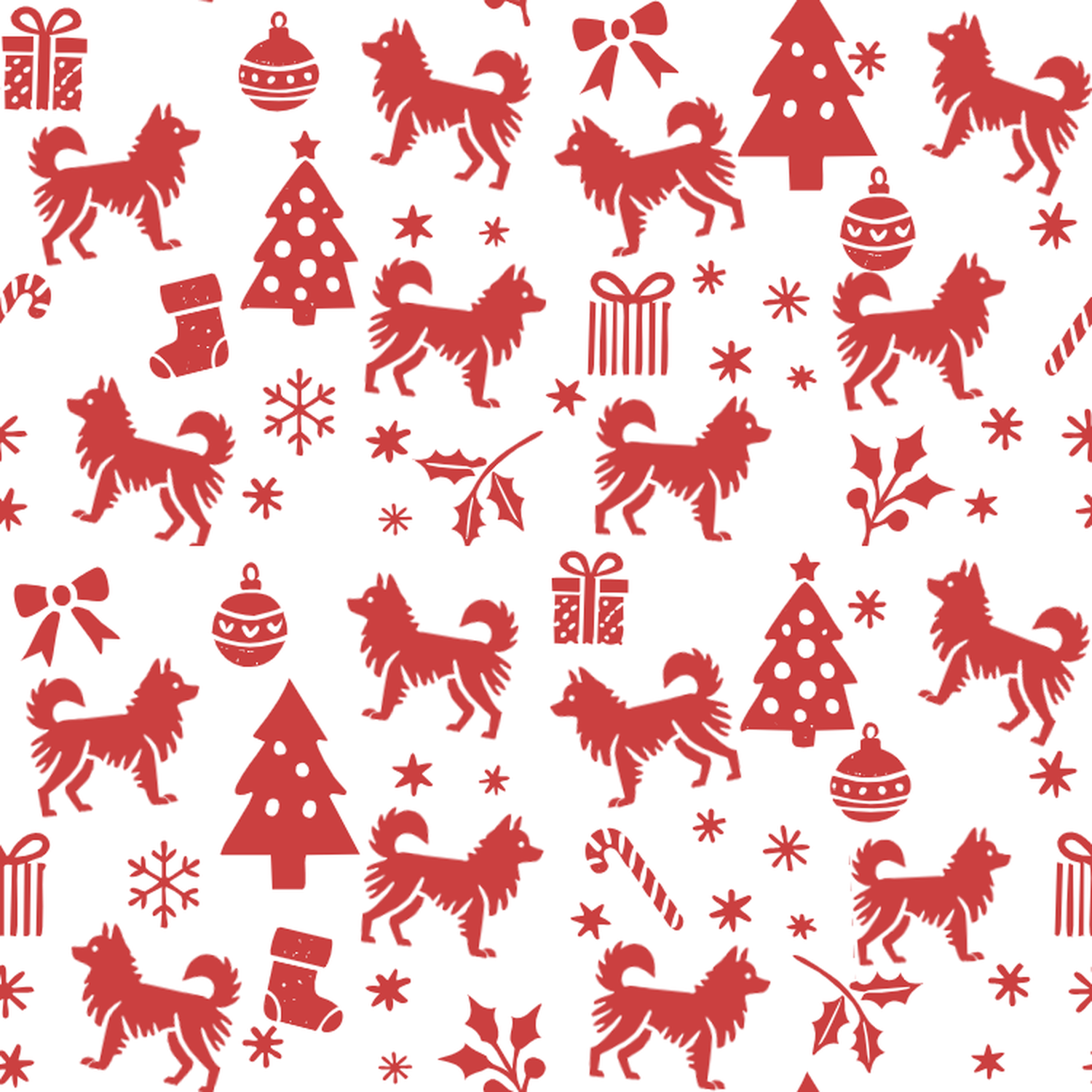 Indian Spitz and Red Christmas Symbols