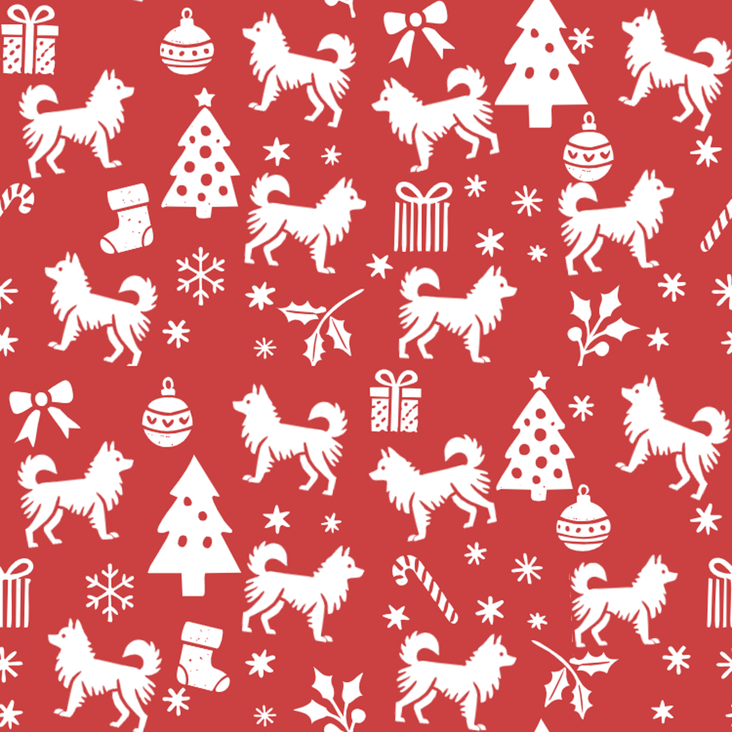 Indian Spitz and White Christmas Symbols