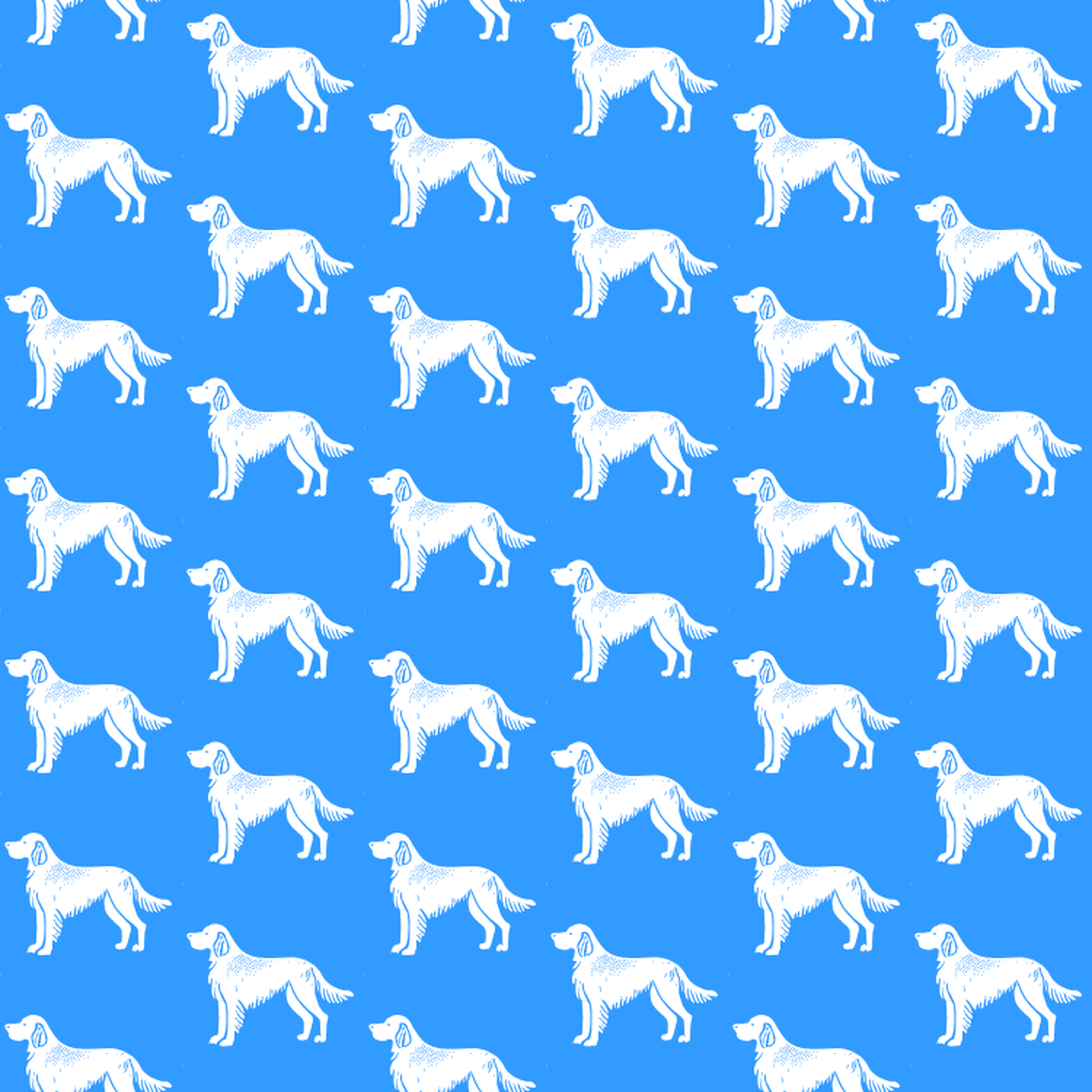 Condensed pattern of Irish Setters on a blue background