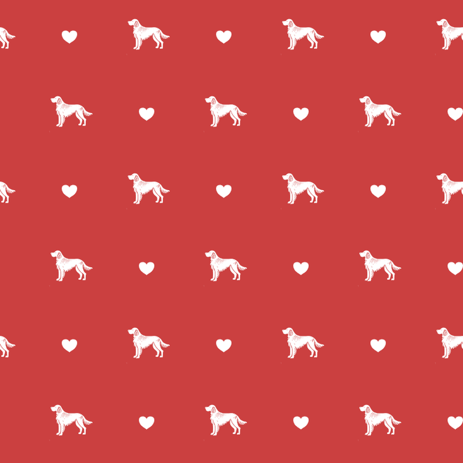 Irish Setter with Hearts on Red Background