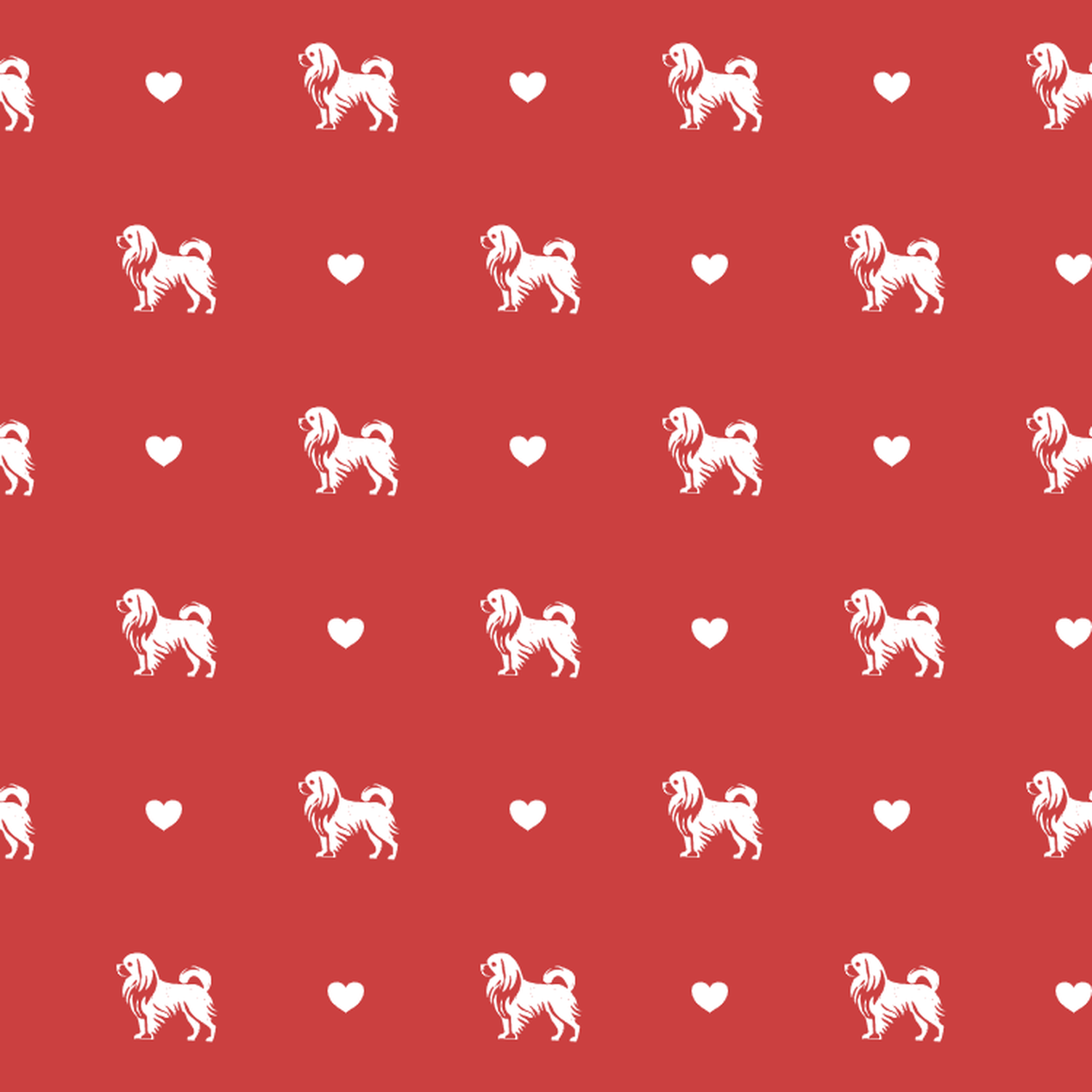 Japanese Chin with Hearts on Red Background