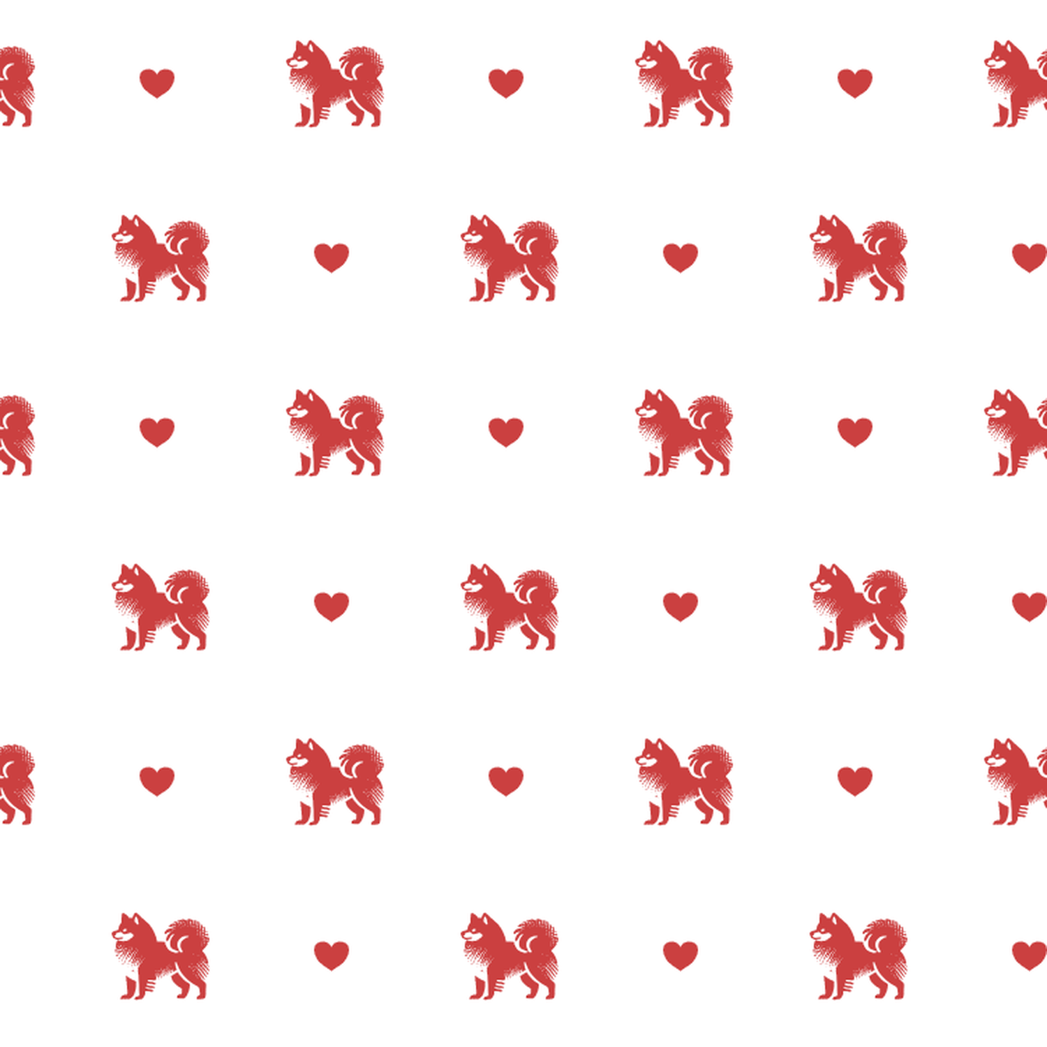 Japanese Spitz with Red Hearts