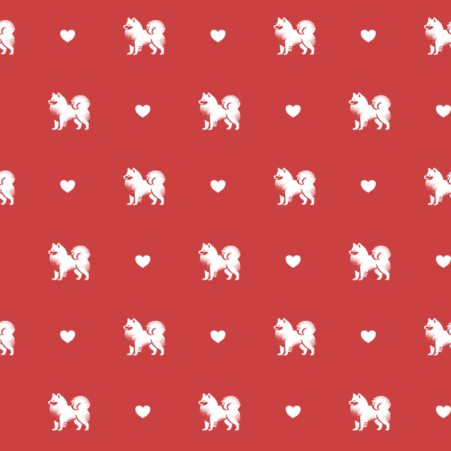 Japanese Spitz with Hearts on Red Background