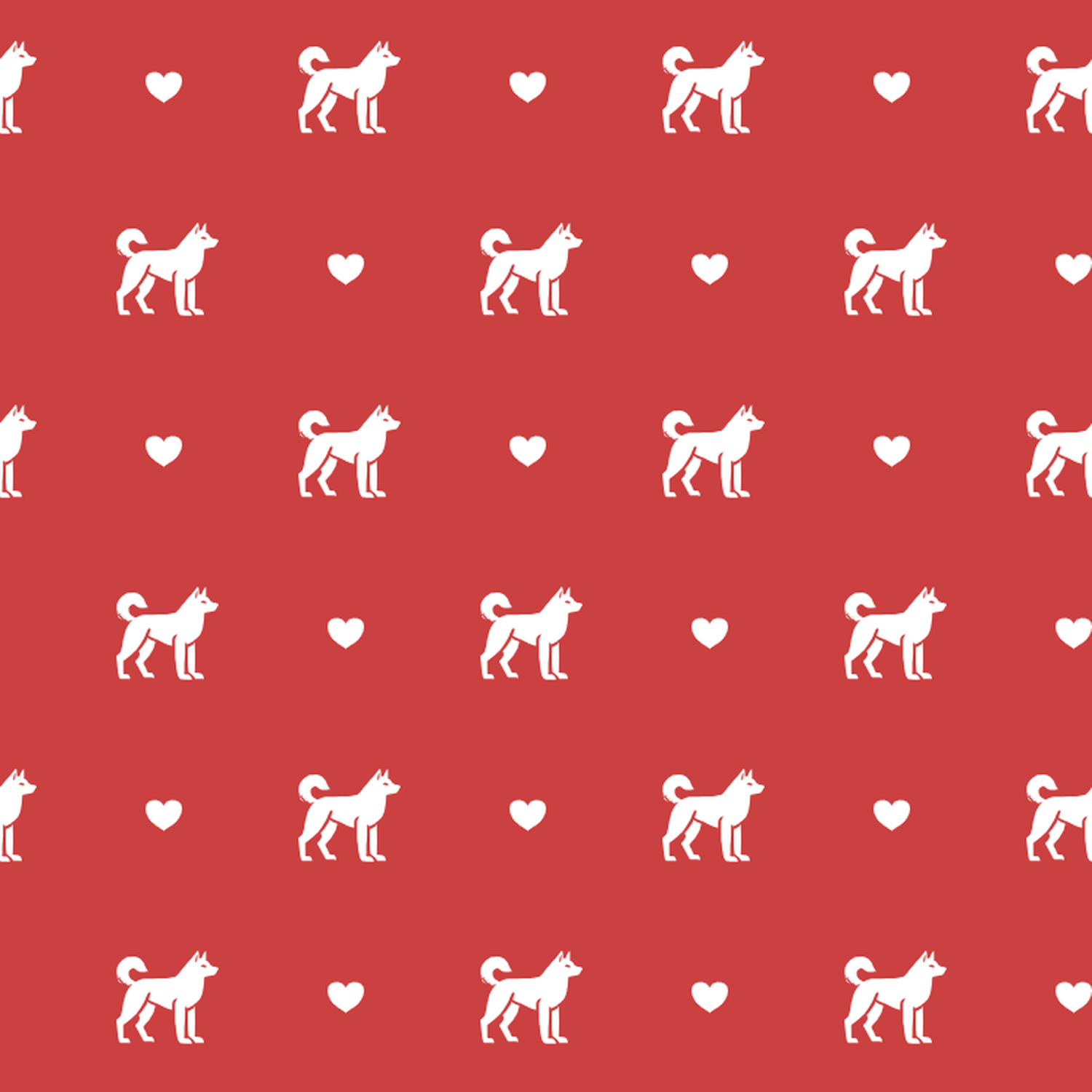 Jindo with Hearts on Red Background