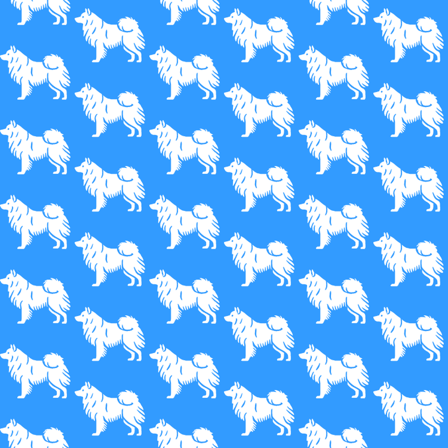 Condensed pattern of Keeshonds on a blue background