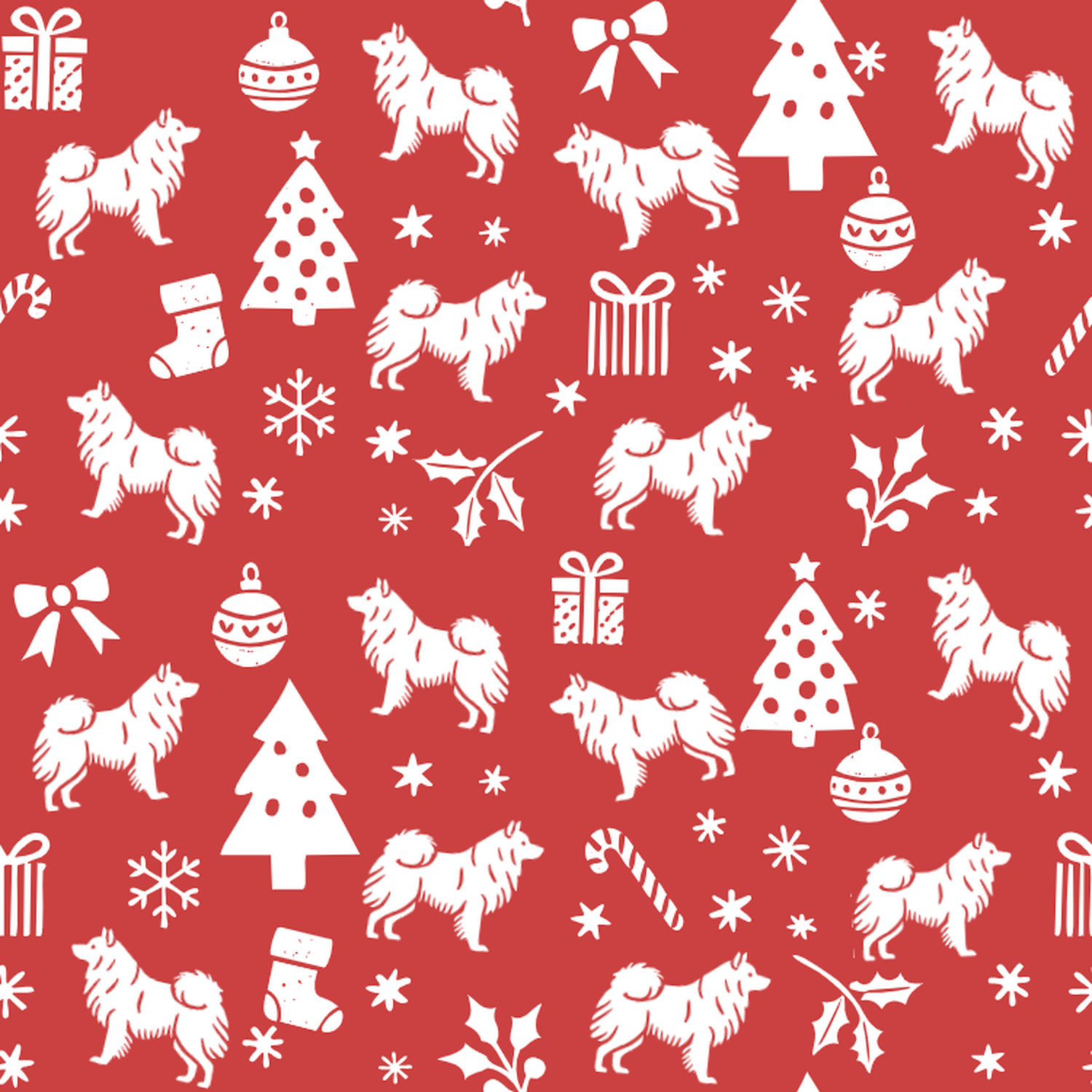 Keeshond and White Christmas Symbols