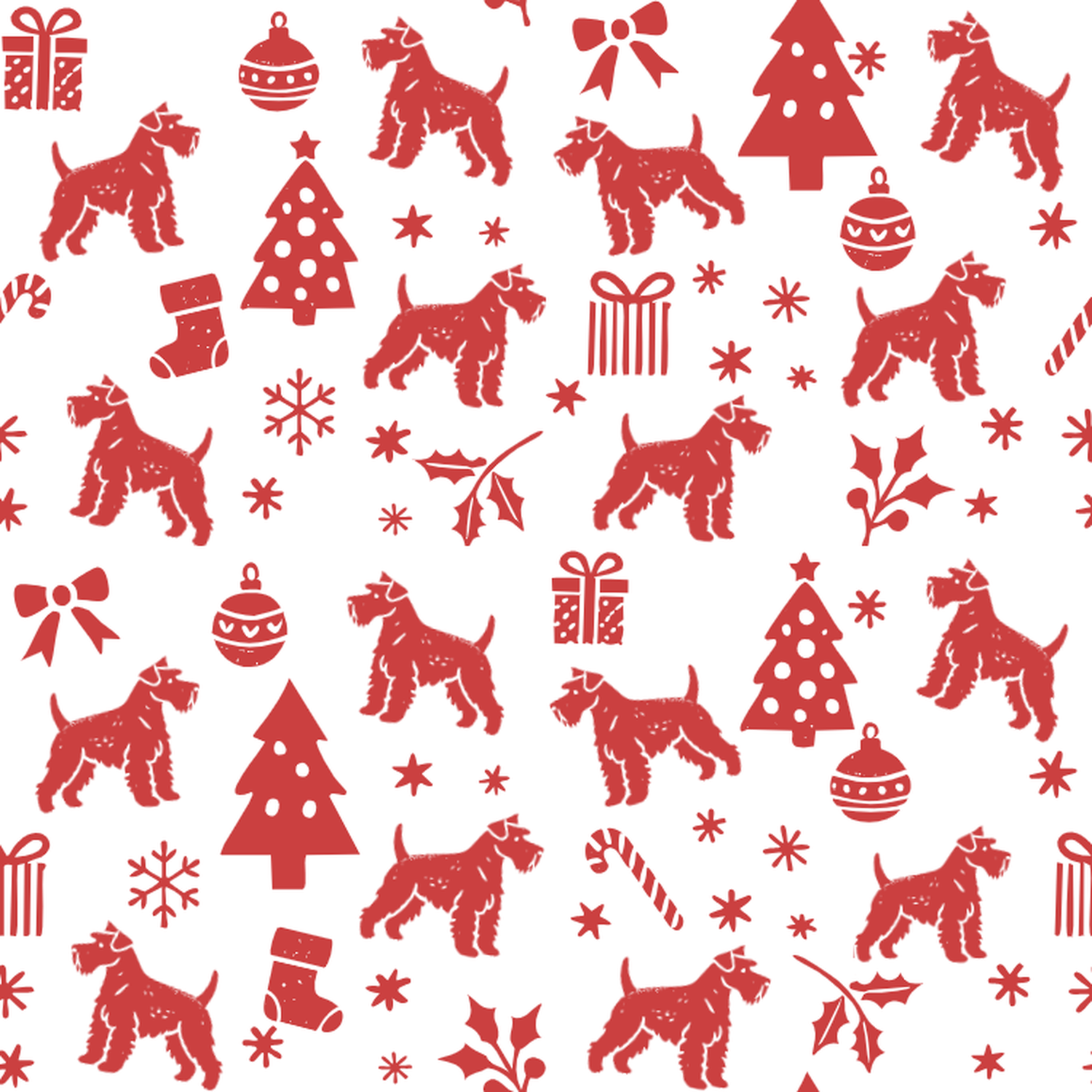 Kerry Blue Terrier and Red Christmas Symbols