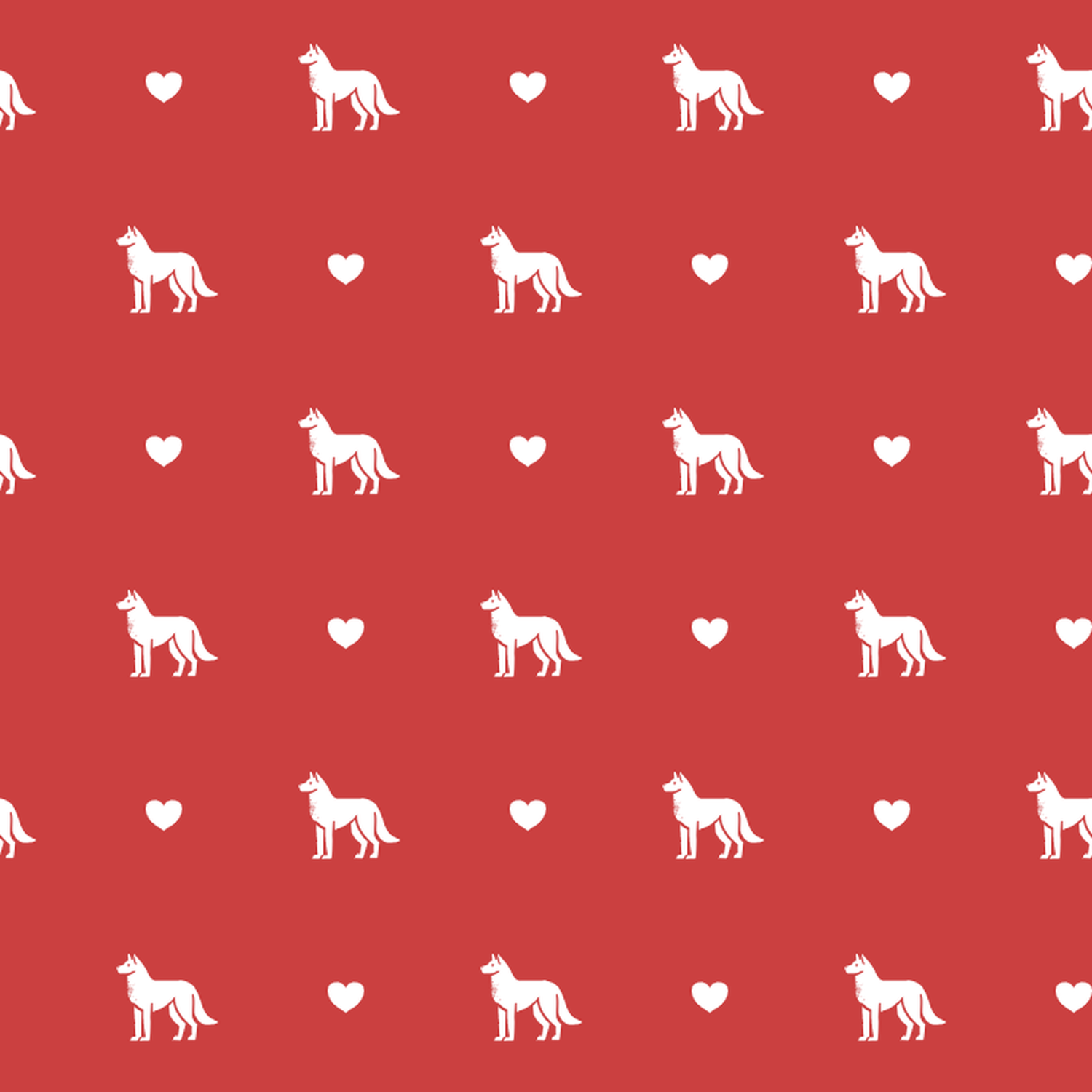 Labrador Husky with Hearts on Red Background