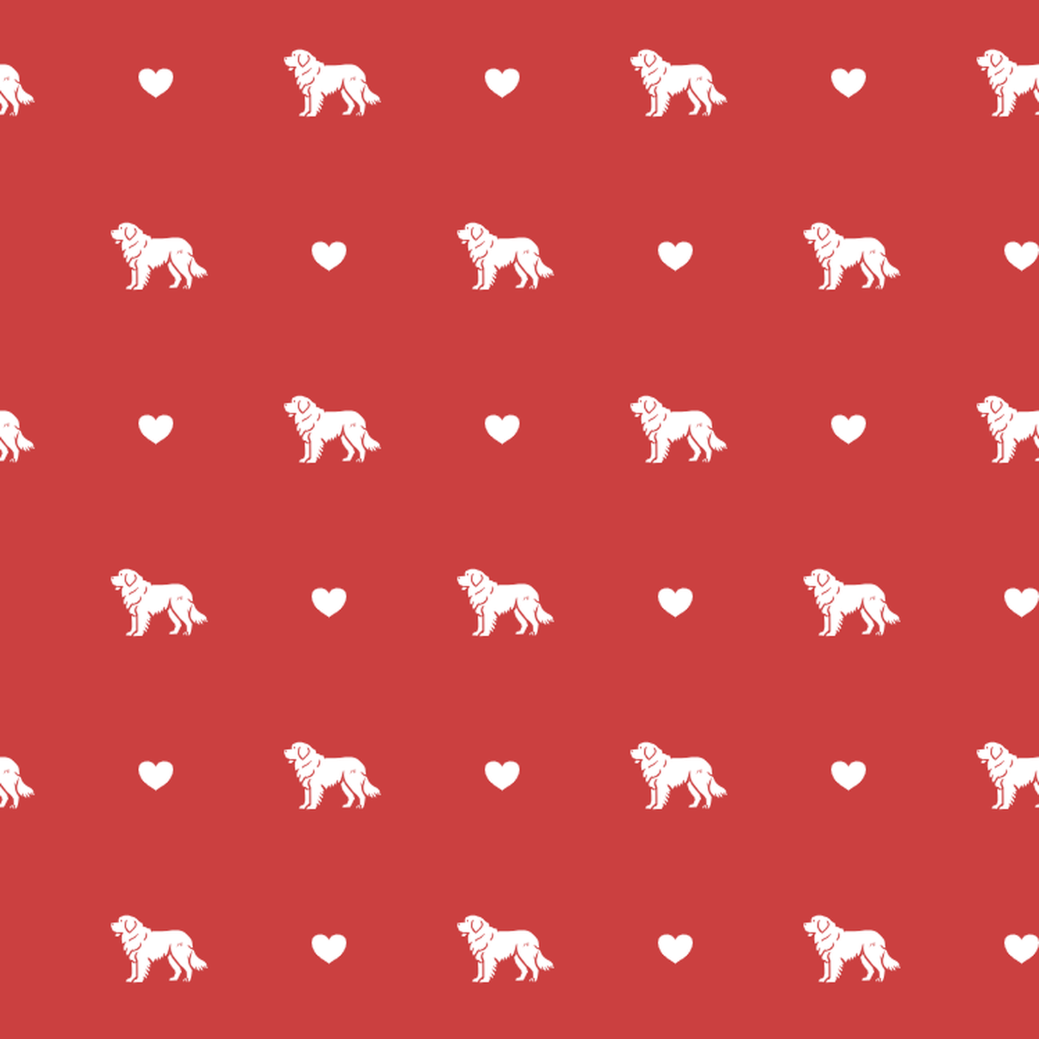 Leonberger with Hearts on Red Background