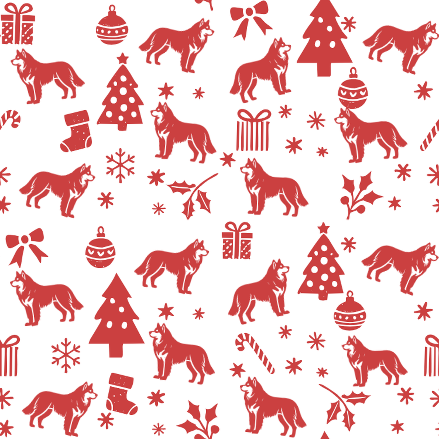 Malamute and Red Christmas Symbols