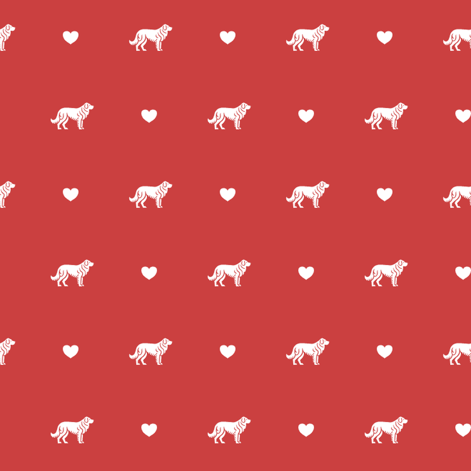 Maremmano-Abruzzese Sheepdog with Hearts on Red Background