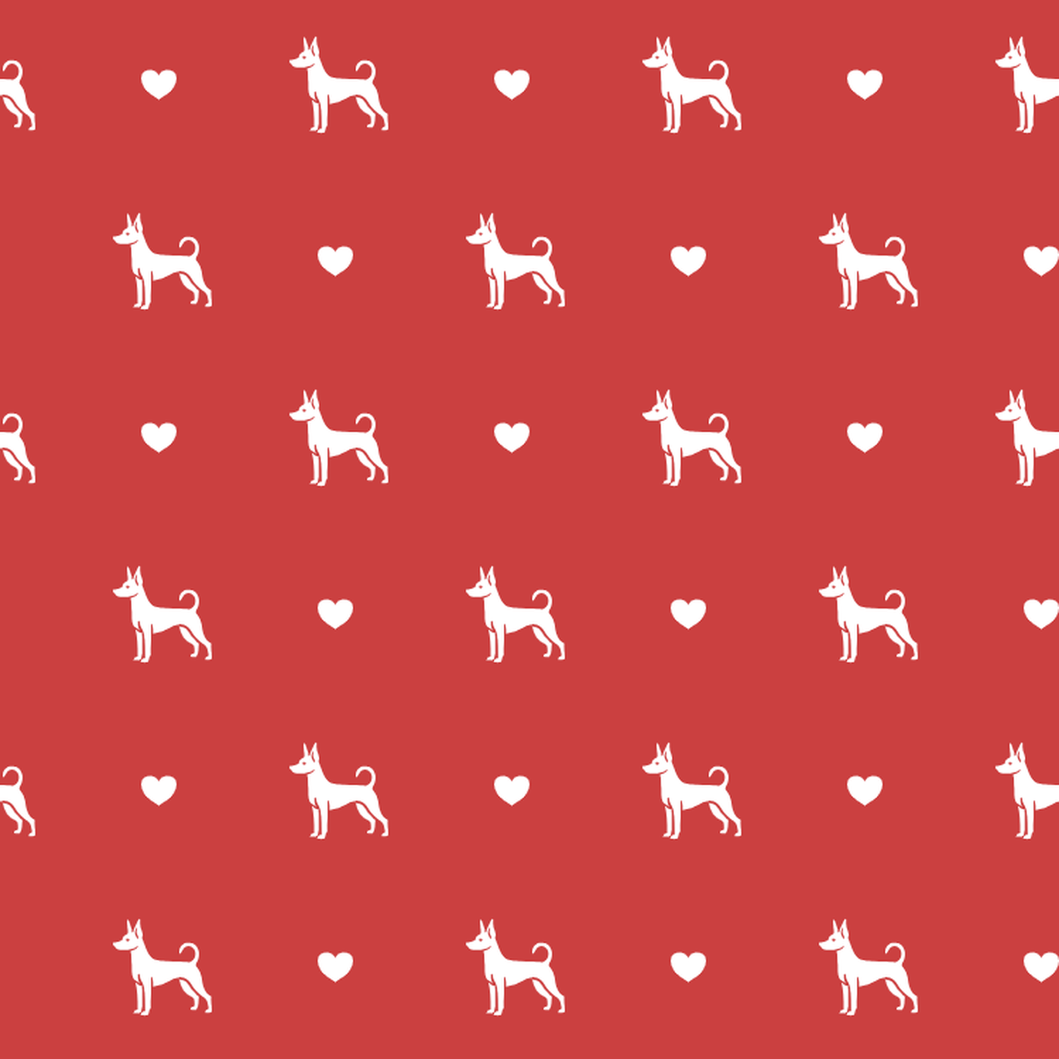 Miniature Pinscher with Hearts on Red Background