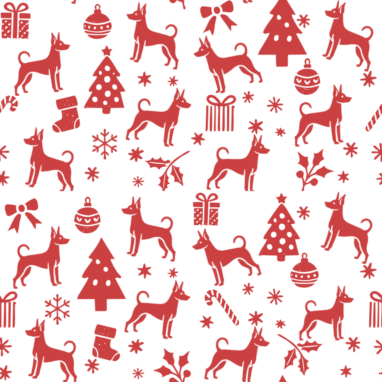 Miniature Pinscher and Red Christmas Symbols