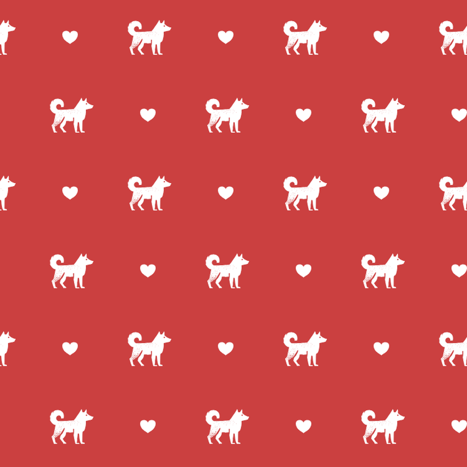 Mudi with Hearts on Red Background
