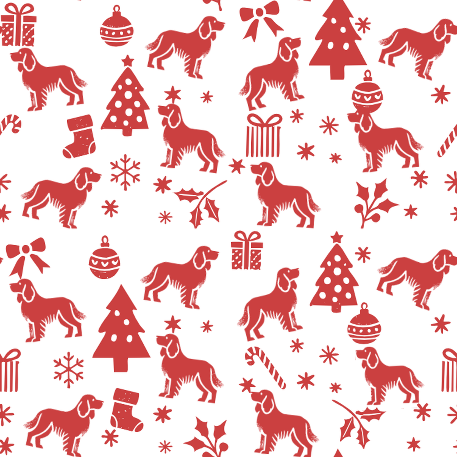 Picardy Spaniel and Red Christmas Symbols