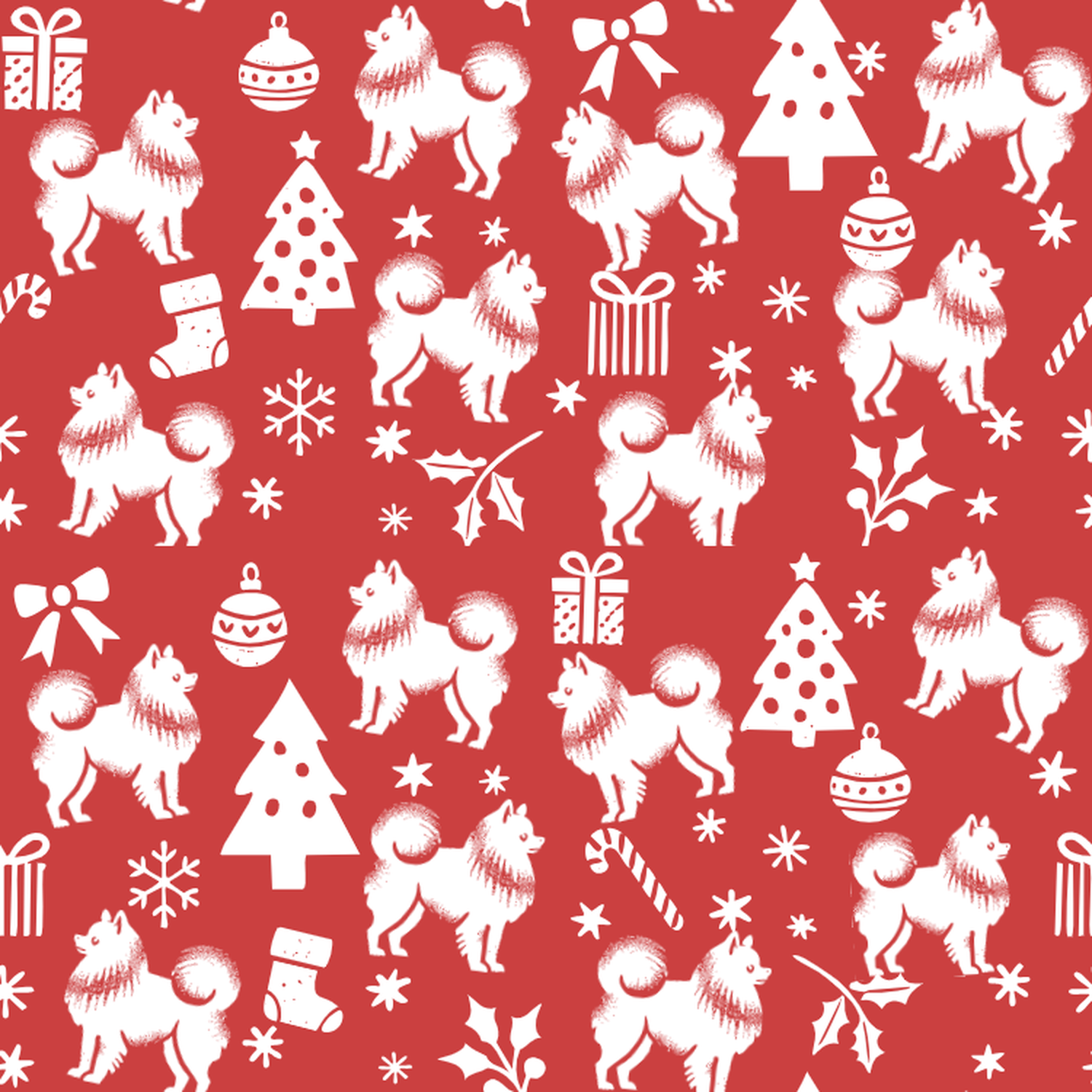 Pomeranian and White Christmas Symbols