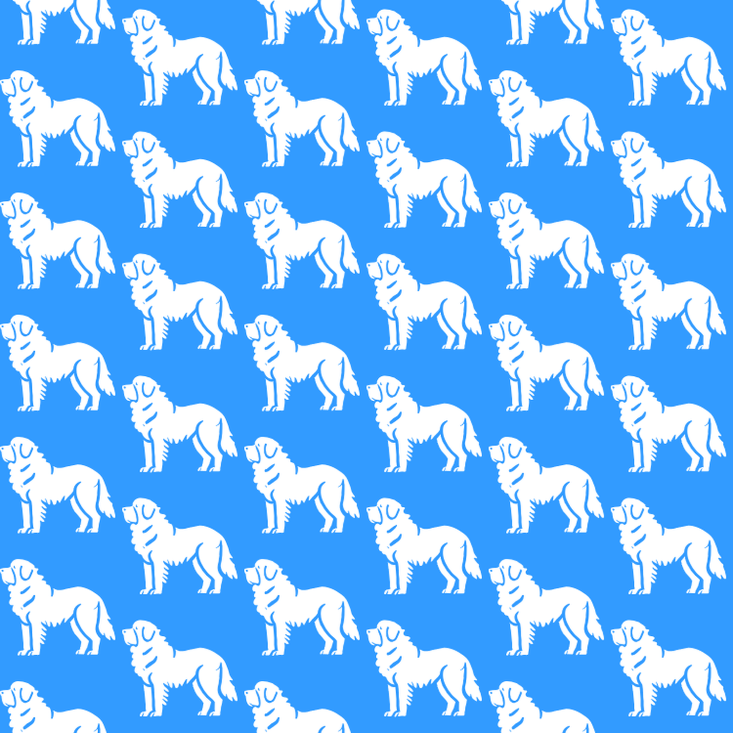 Condensed pattern of Pyrenean Mastiffs on a blue background