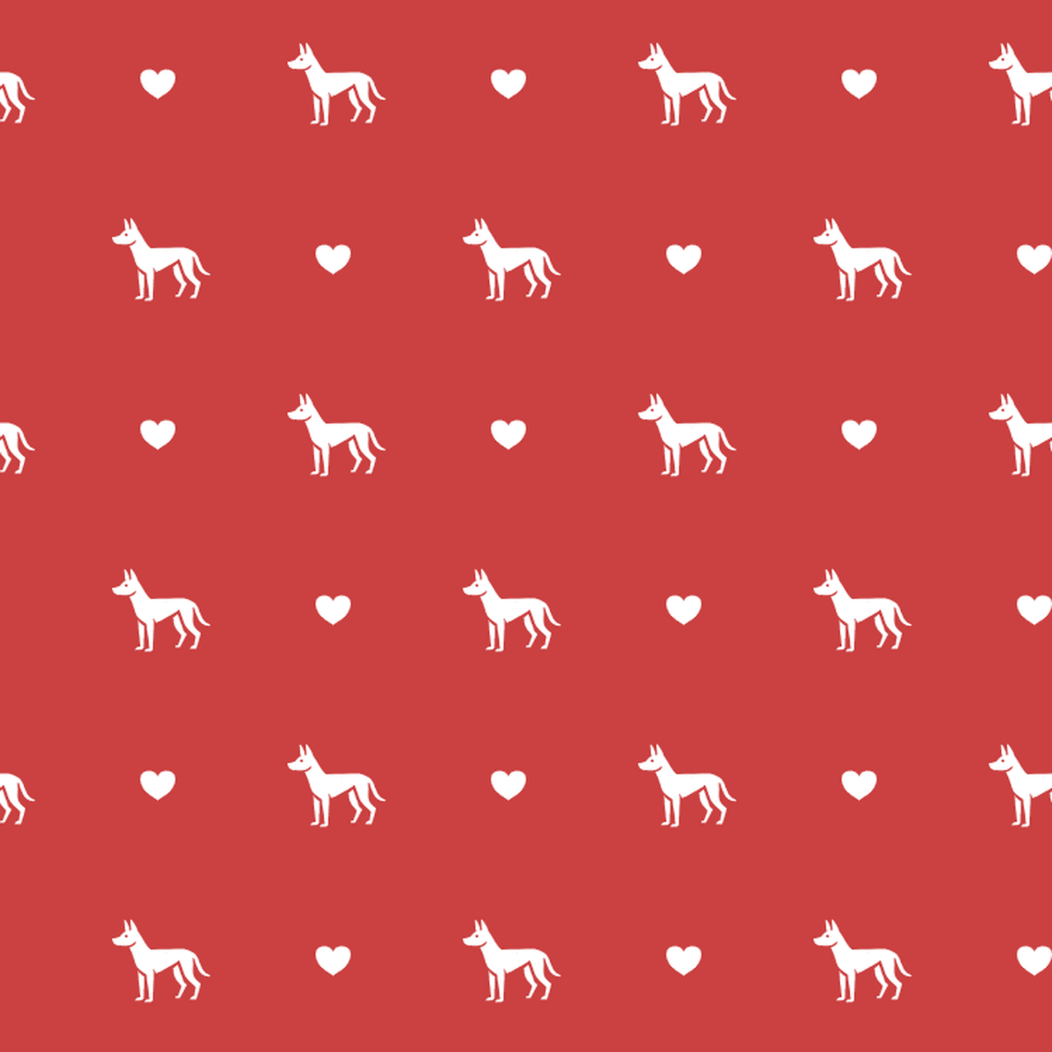 Rat Terrier with Hearts on Red Background