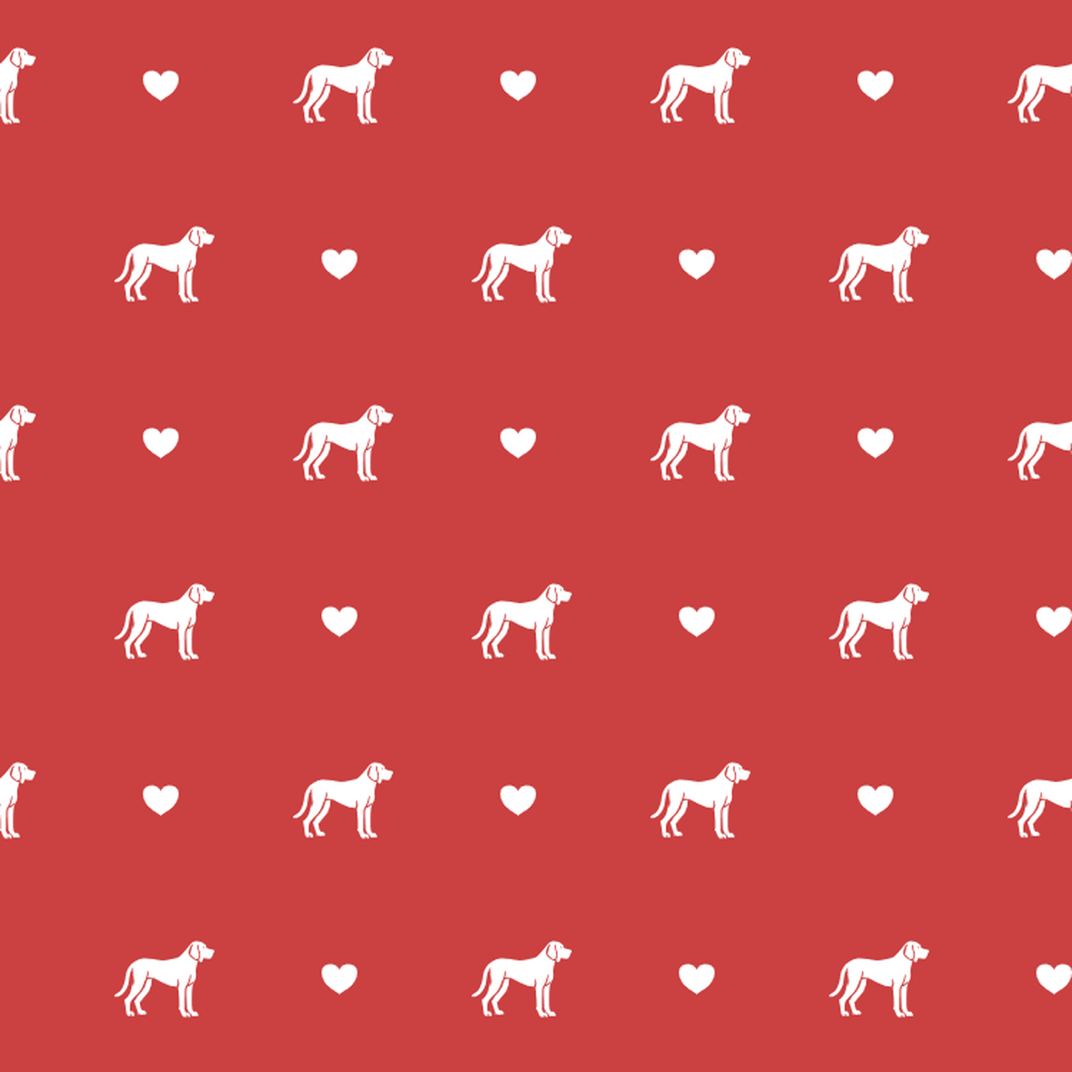 Redbone Coonhound with Hearts on Red Background