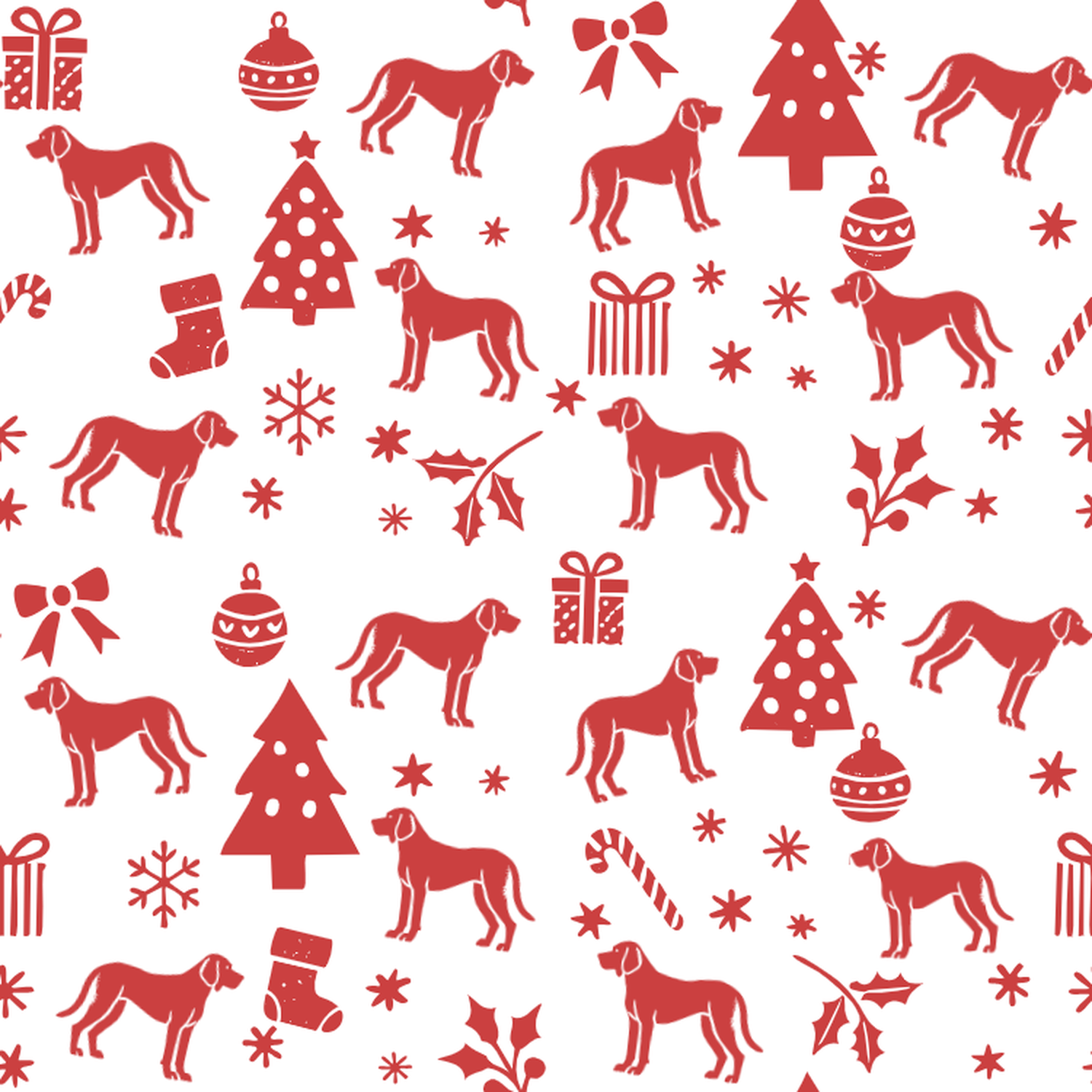 Redbone Coonhound and Red Christmas Symbols