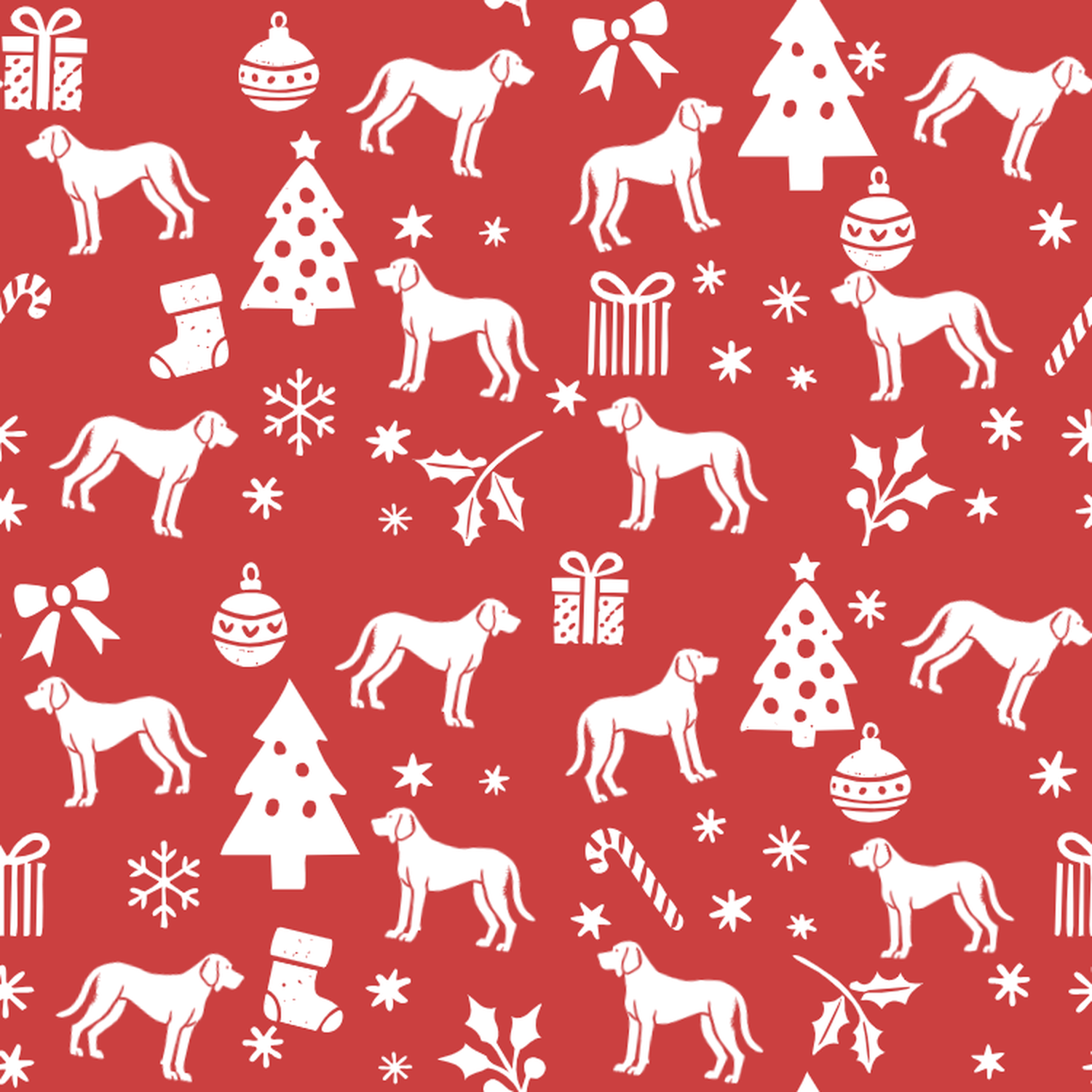 Redbone Coonhound and White Christmas Symbols