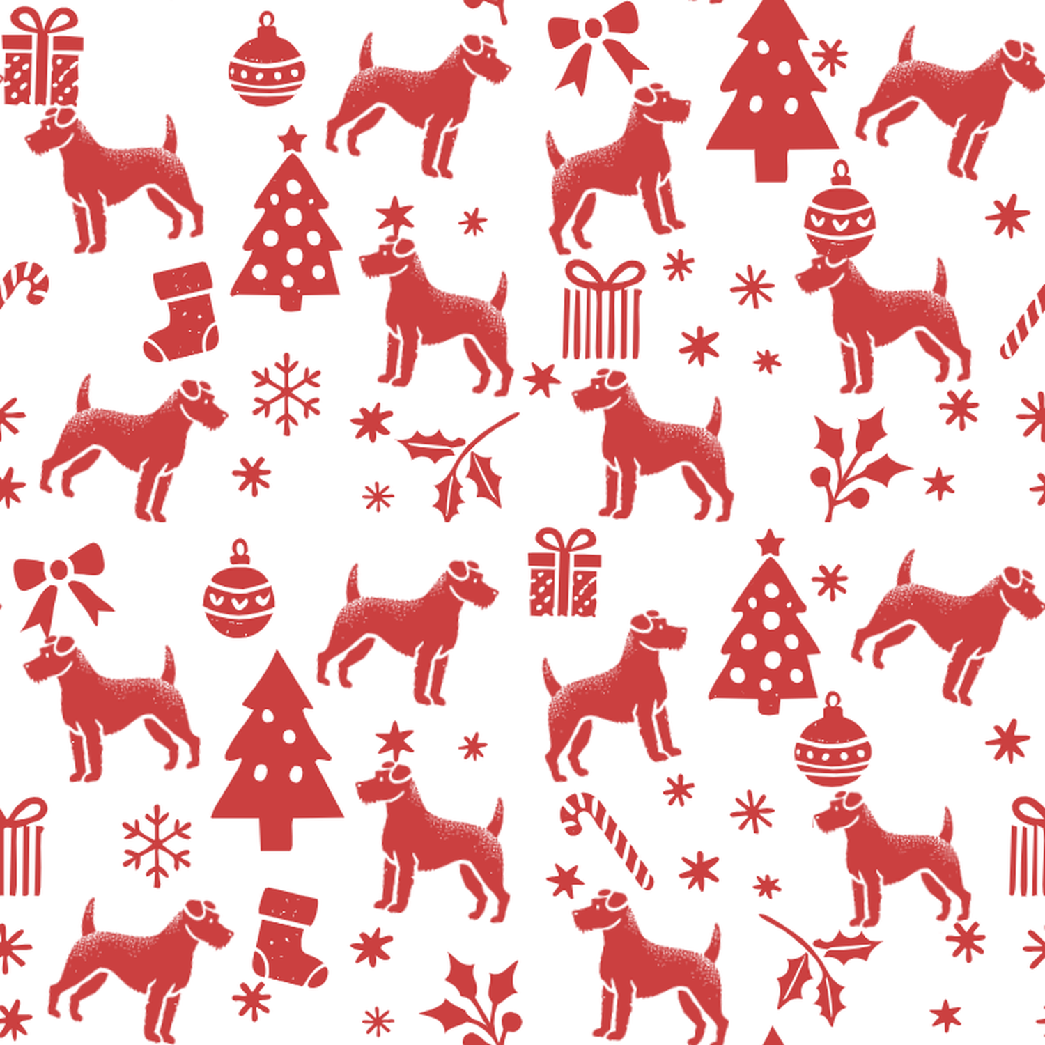 Russell Terrier and Red Christmas Symbols