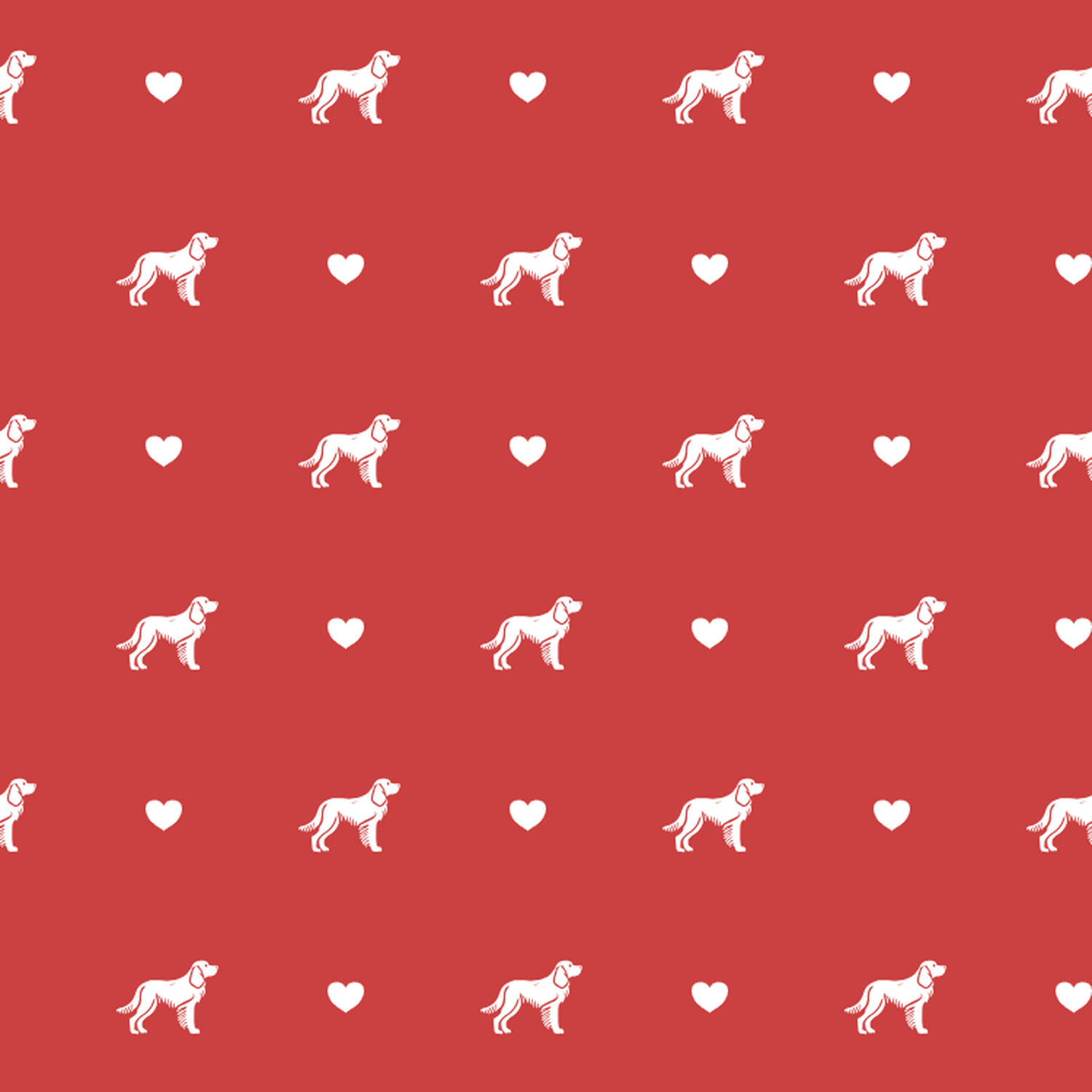 Saint-Usuge Spaniel with Hearts on Red Background