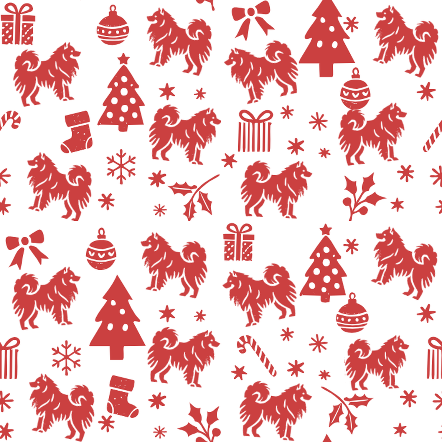 Samoyed and Red Christmas Symbols