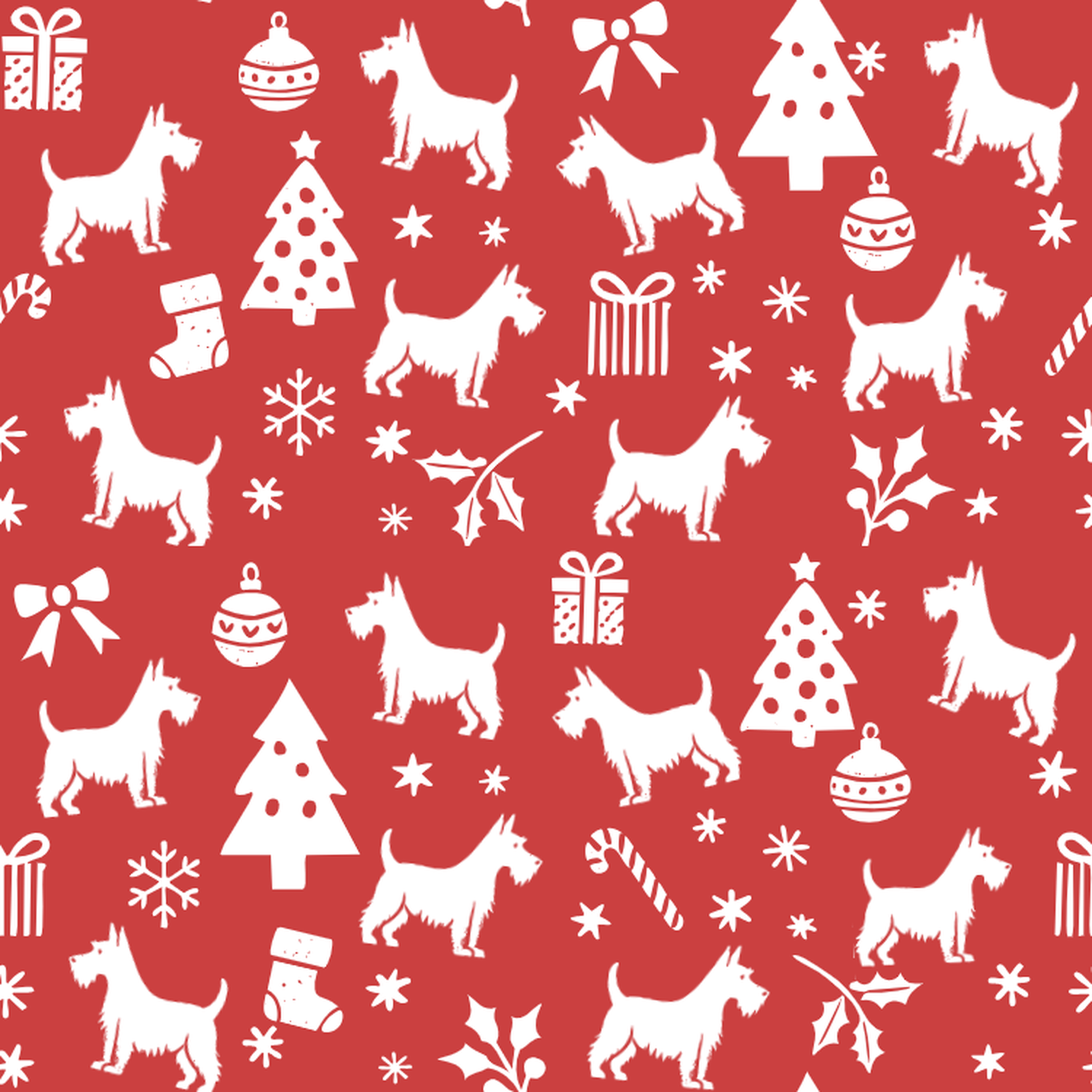 Scottish Terrier and White Christmas Symbols