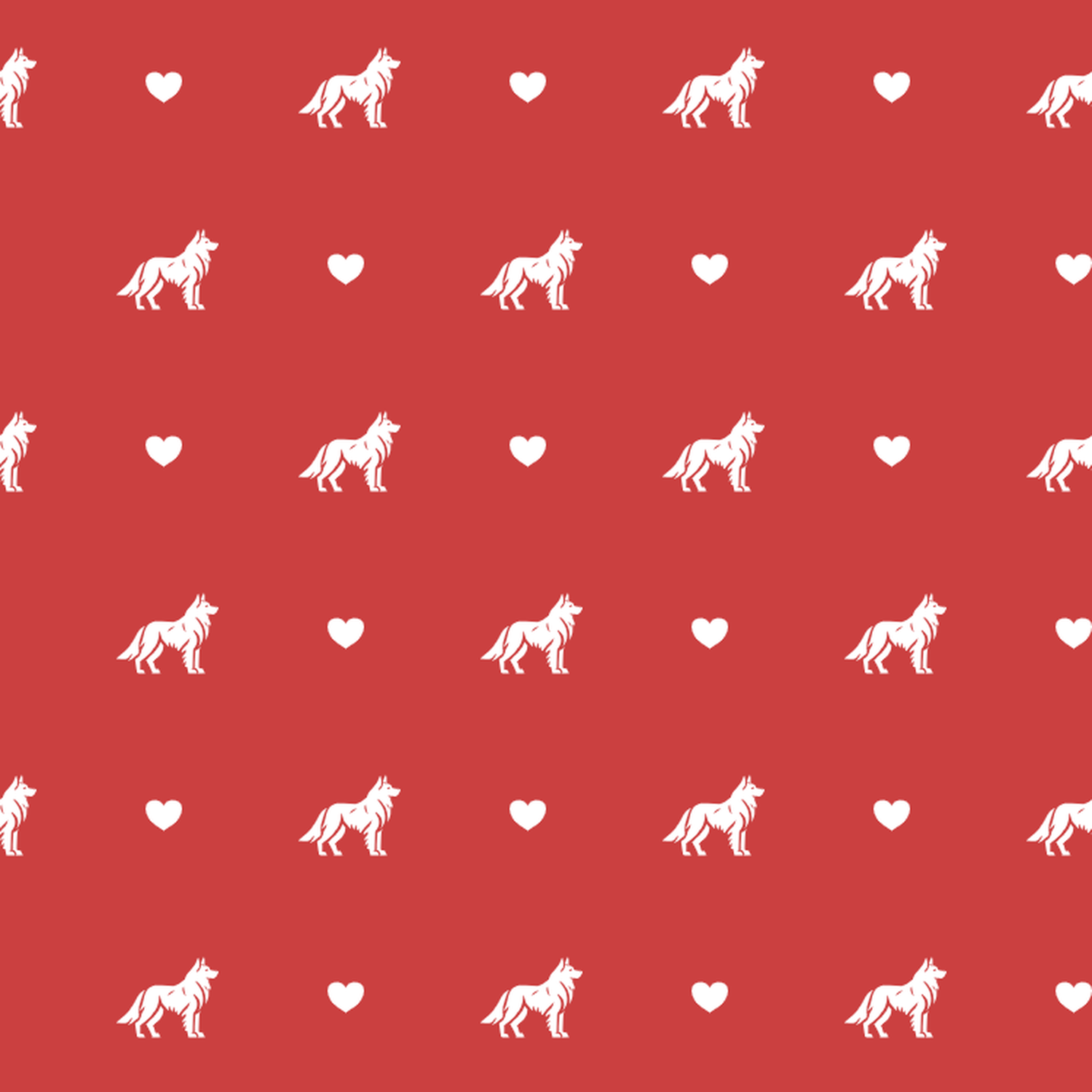 Shiloh Shepherd with Hearts on Red Background