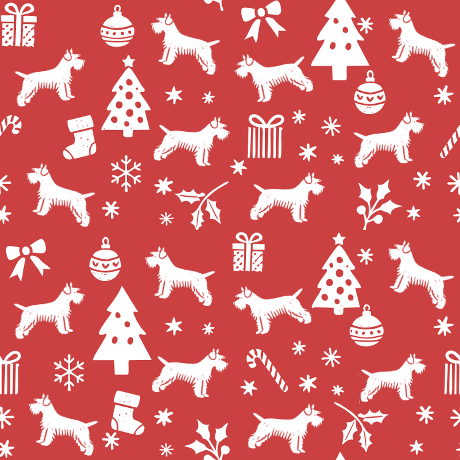 Silky Terrier and White Christmas Symbols