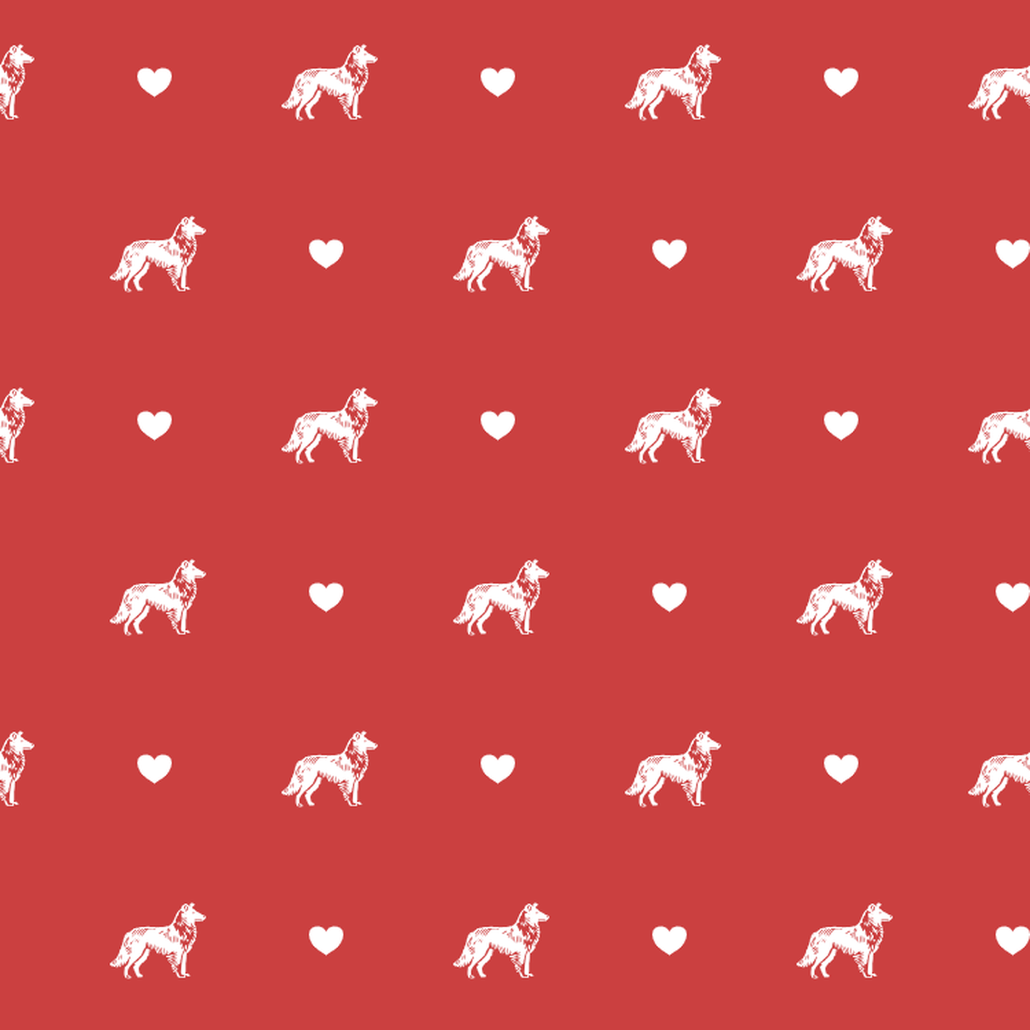 Smooth Collie with Hearts on Red Background