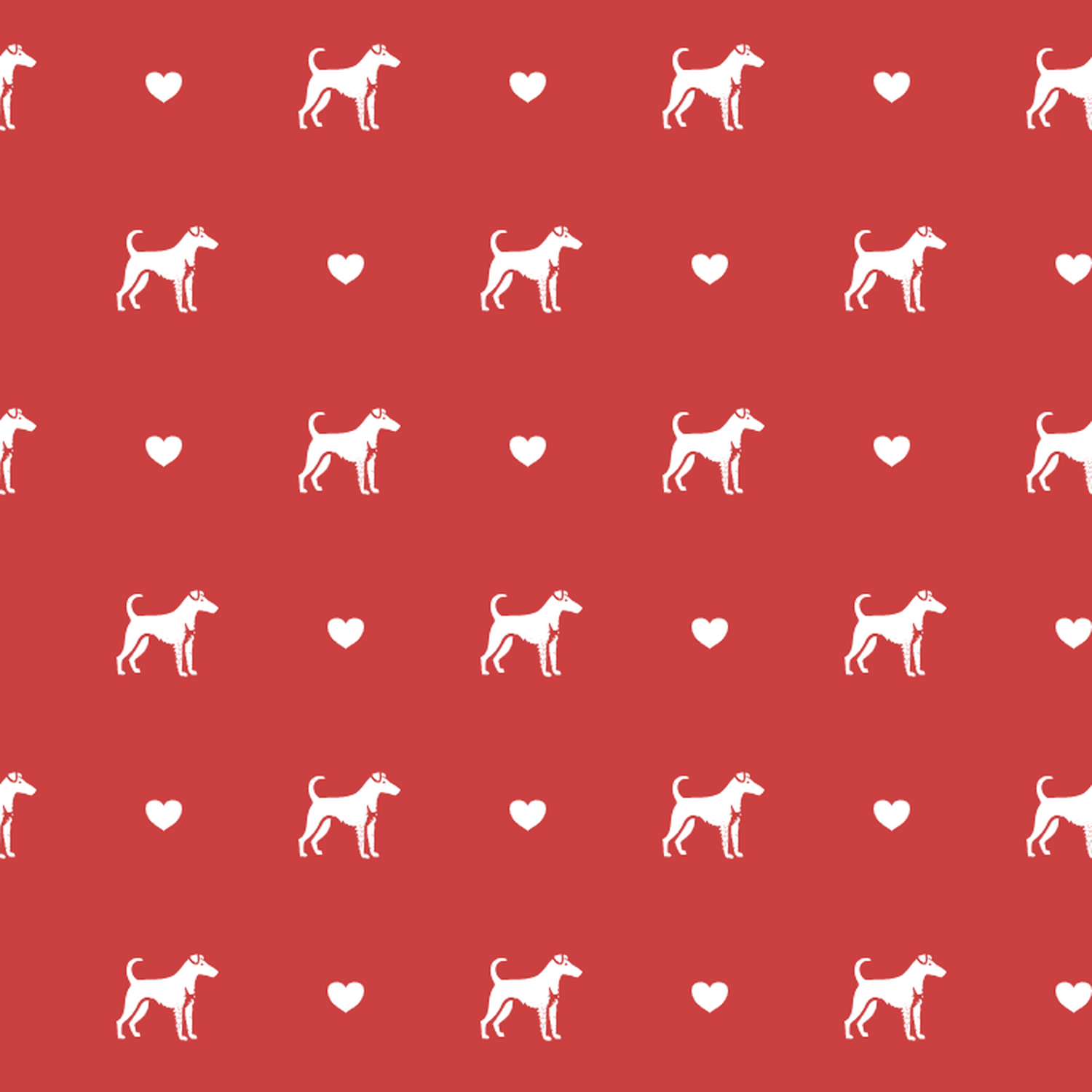 Smooth Fox Terrier with Hearts on Red Background